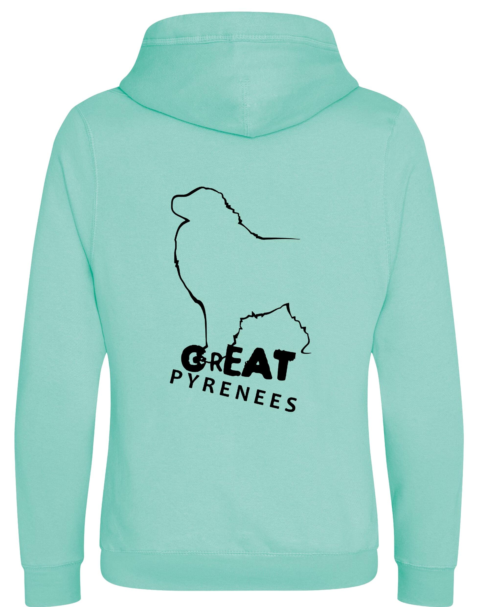 Unisex Crossneck Pullover Hoodie featuring a detailed Great Pyrenees design, brushed fleece interior, and kangaroo pocket for comfort and style.