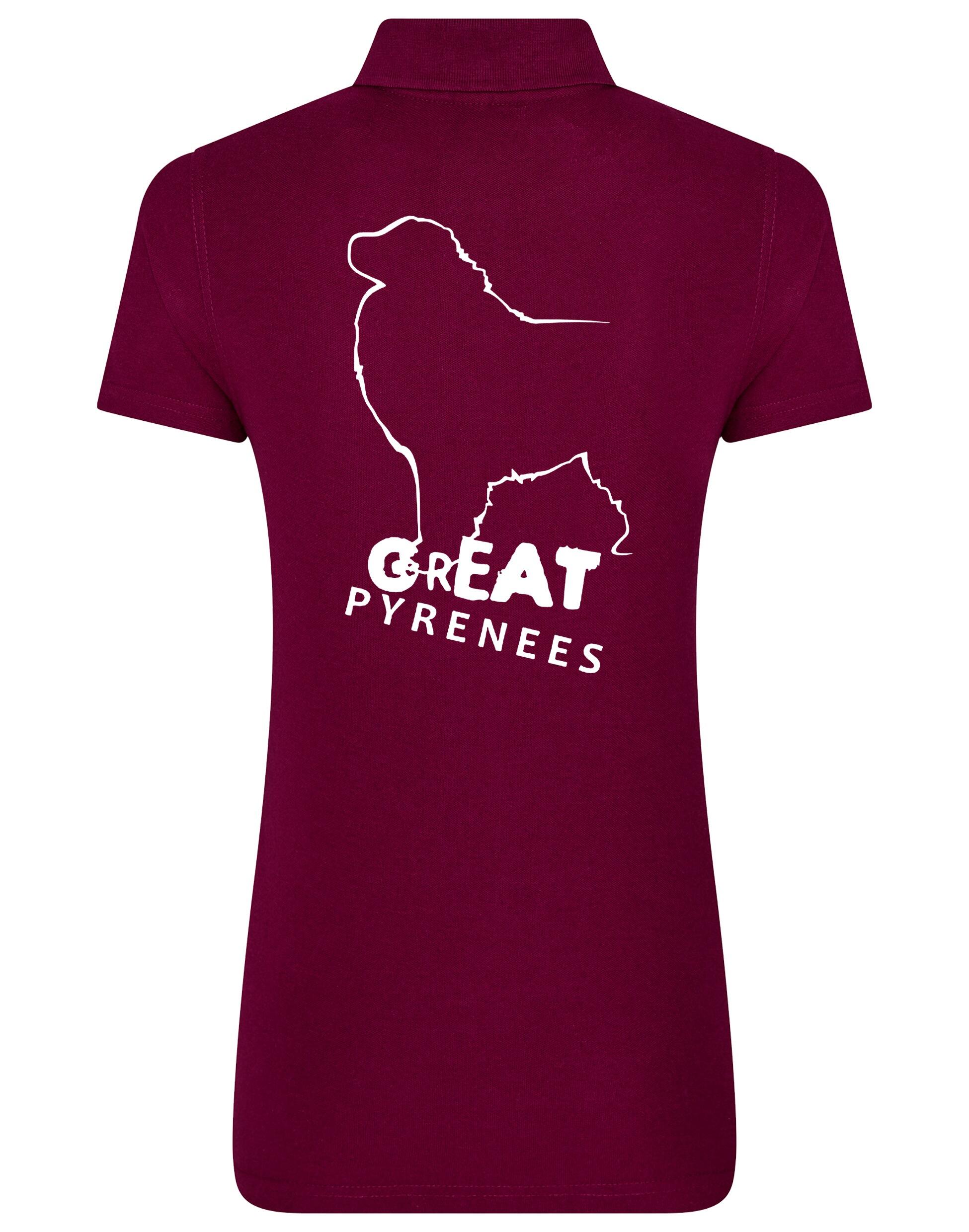 Women’s Cotton Polo featuring a detailed Great Pyrenees design, crafted from breathable cotton for comfort and style.