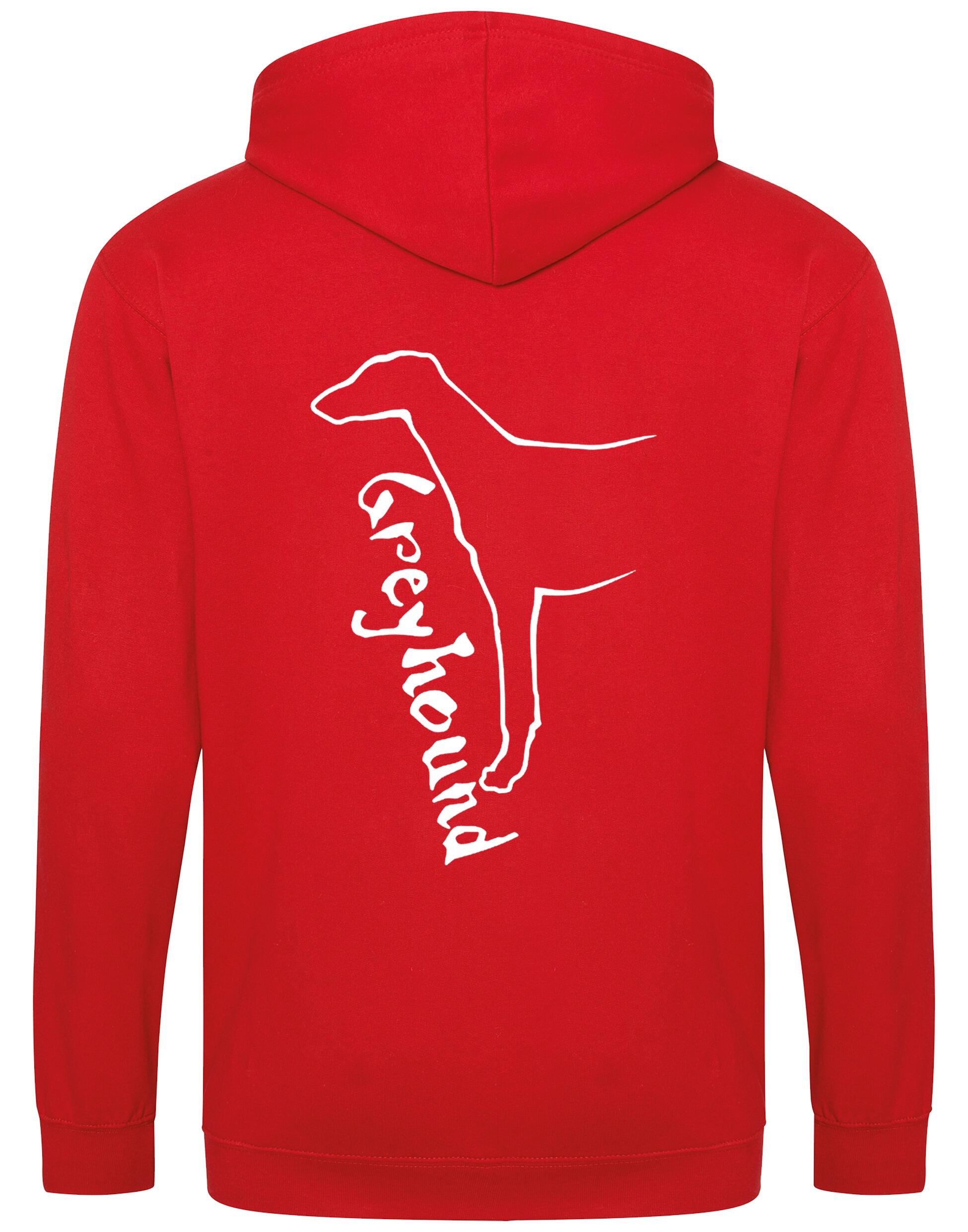 Greyhound zipped hoodie featuring exclusive breed design, cozy brushed fleece interior, full-zip closure, and personalization options, ideal for dog lovers.