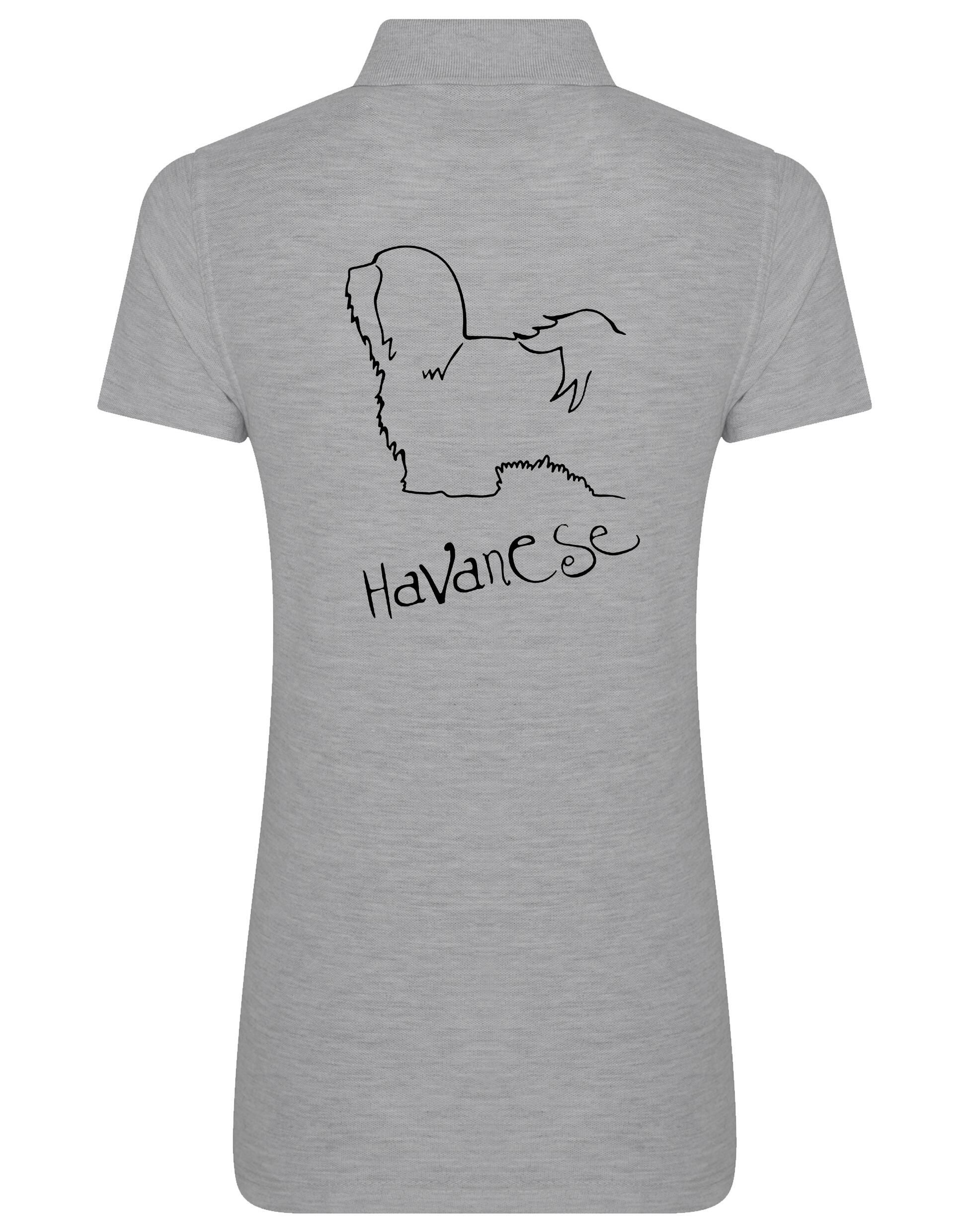 Women's cotton polo featuring a detailed Havanese graphic – stylish and comfortable apparel for Havanese lovers.