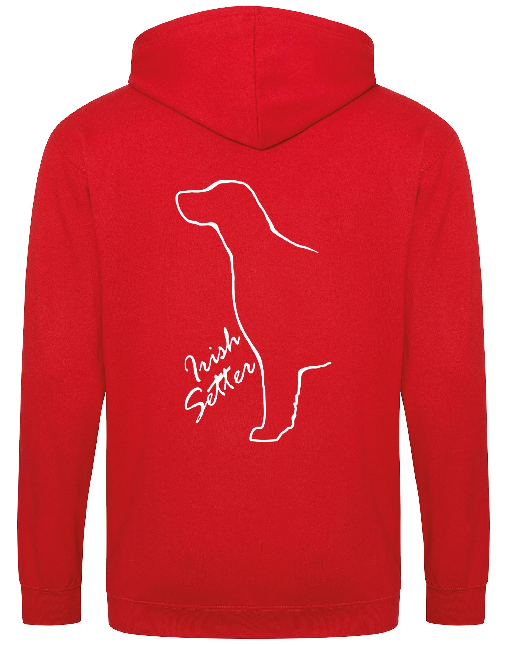 Irish Setter Zipped Hoodie featuring exclusive breed artwork, soft fleece interior, and customizable options for comfort and style.