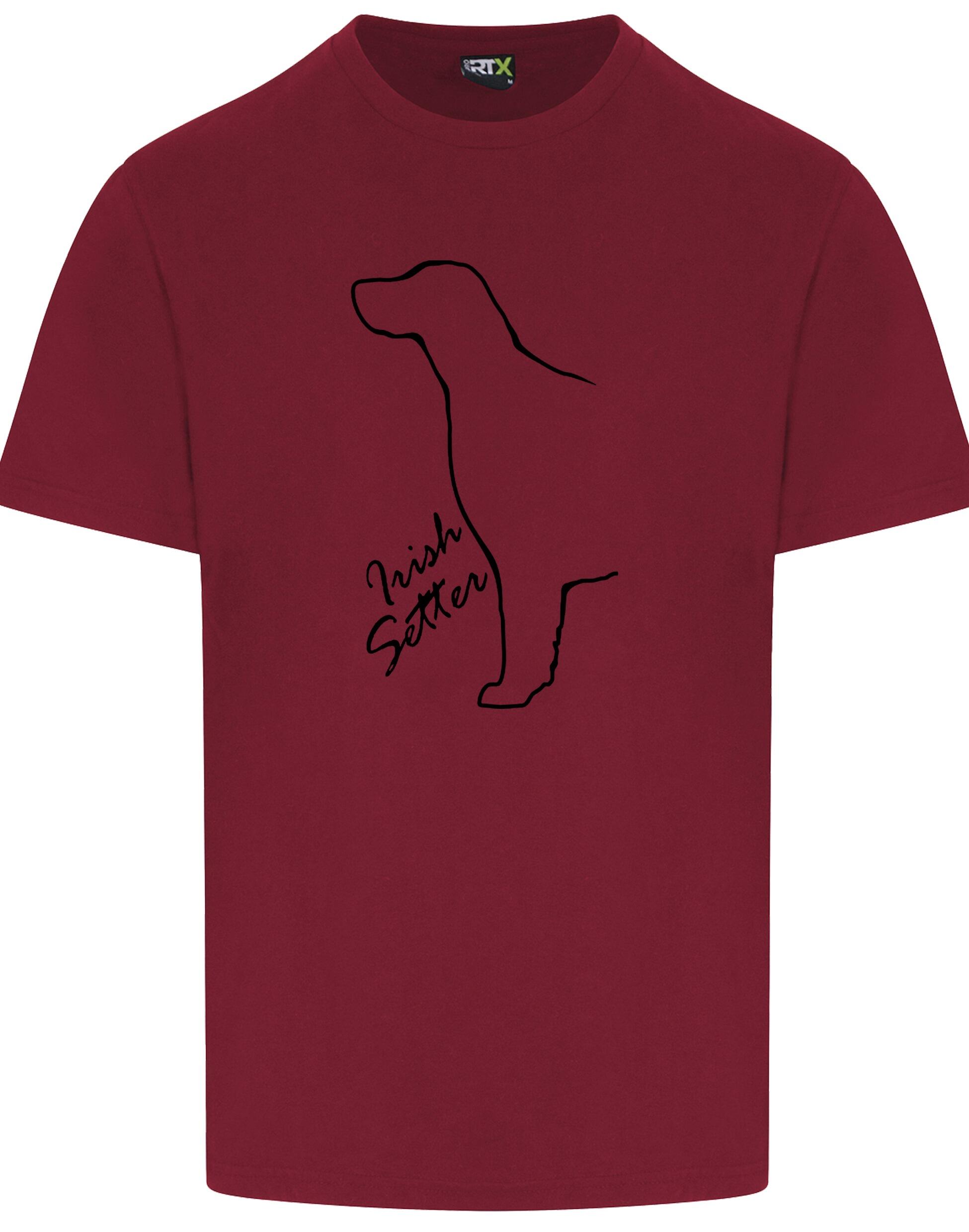 Irish Setter Unisex Roundneck T-shirt featuring detailed breed artwork on breathable cotton fabric with a relaxed fit for versatile wear.