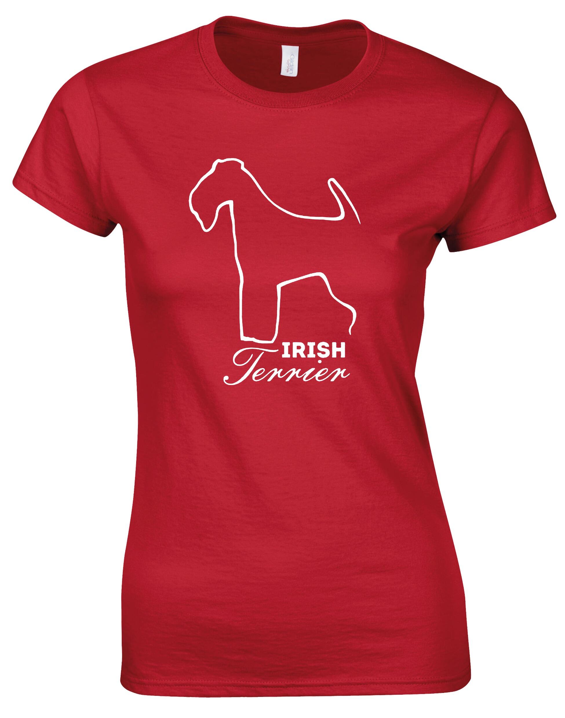 Female Roundneck T-shirt featuring exclusive Irish Terrier artwork, crafted from soft cotton for lightweight comfort and a flattering feminine fit.