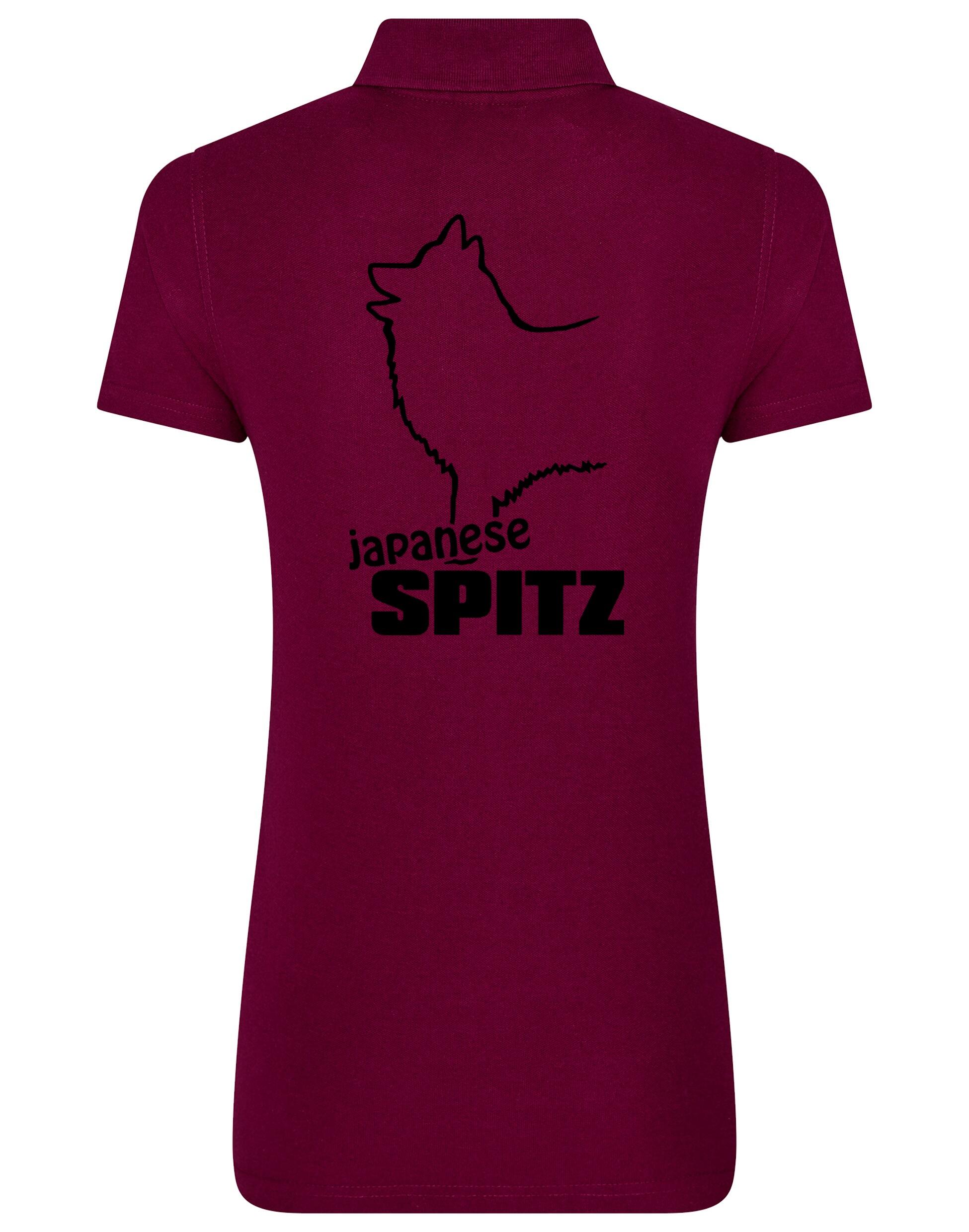 Women’s cotton polo with exclusive Japanese Spitz artwork, offering elegance and comfort for breed enthusiasts.