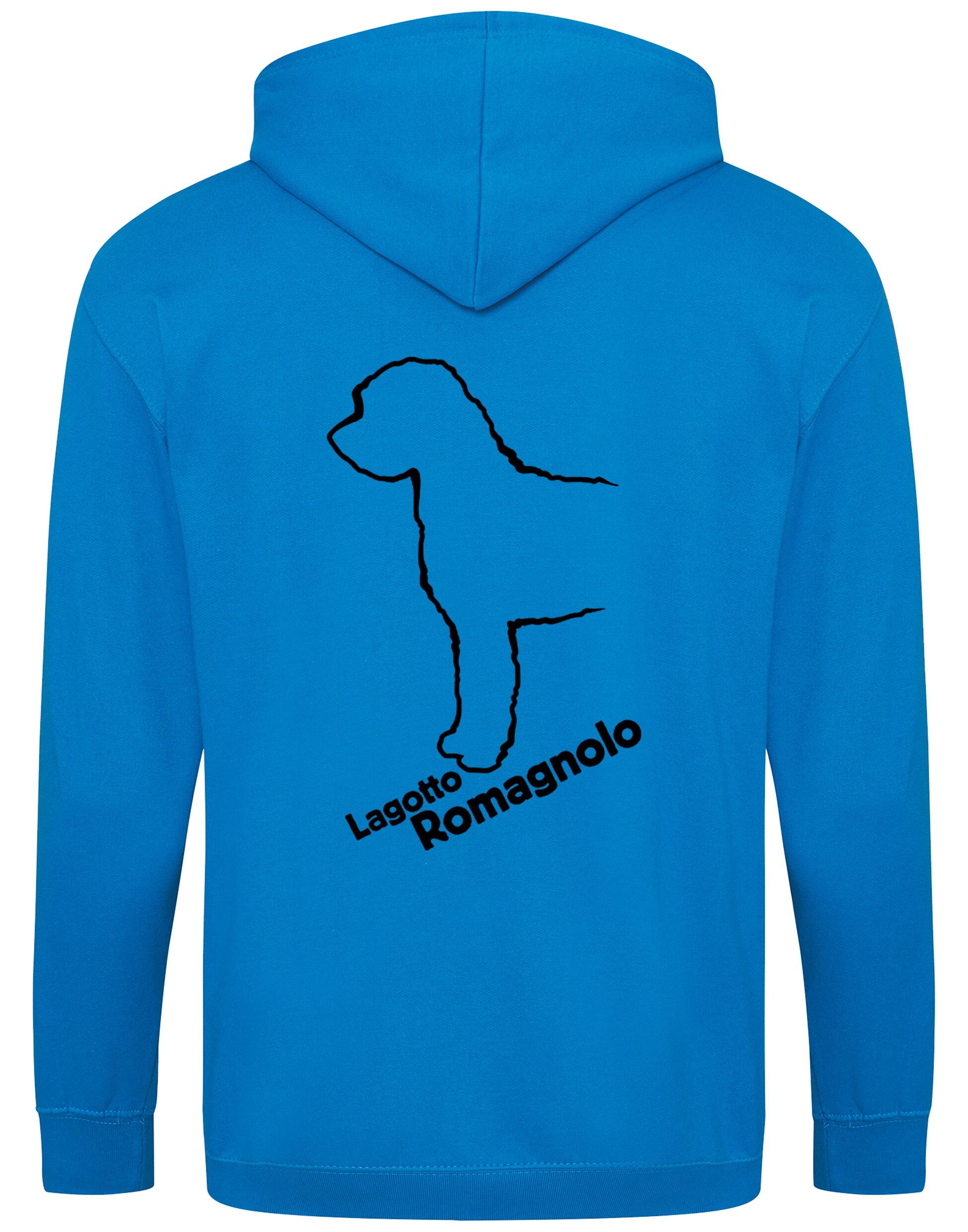 Lagotto Romagnolo Zipped Hoodie featuring exclusive breed artwork, a cosy fleece interior, and practical front pockets.