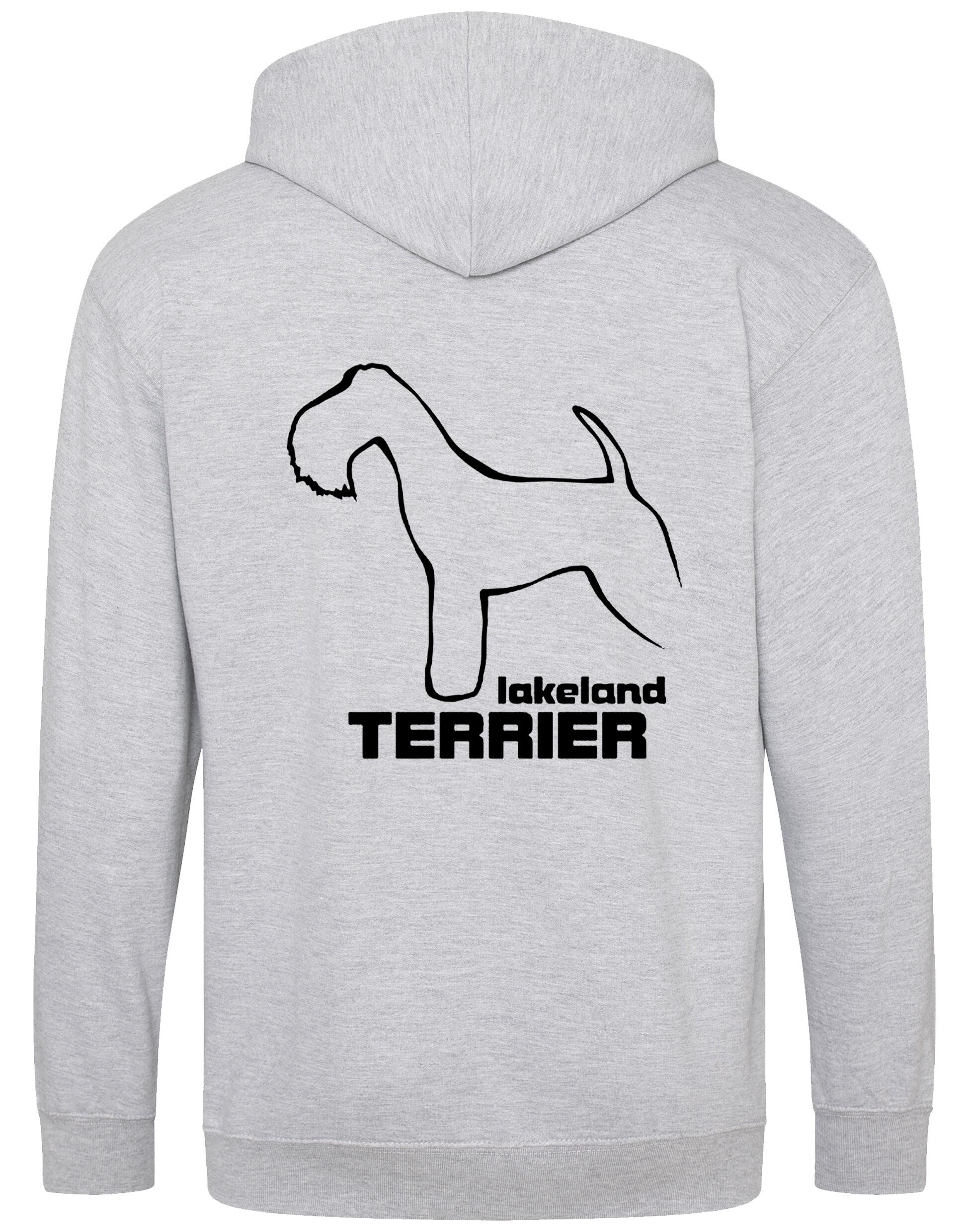 Stylish Lakeland Terrier zipped hoodie with exclusive breed artwork and personalisation options.