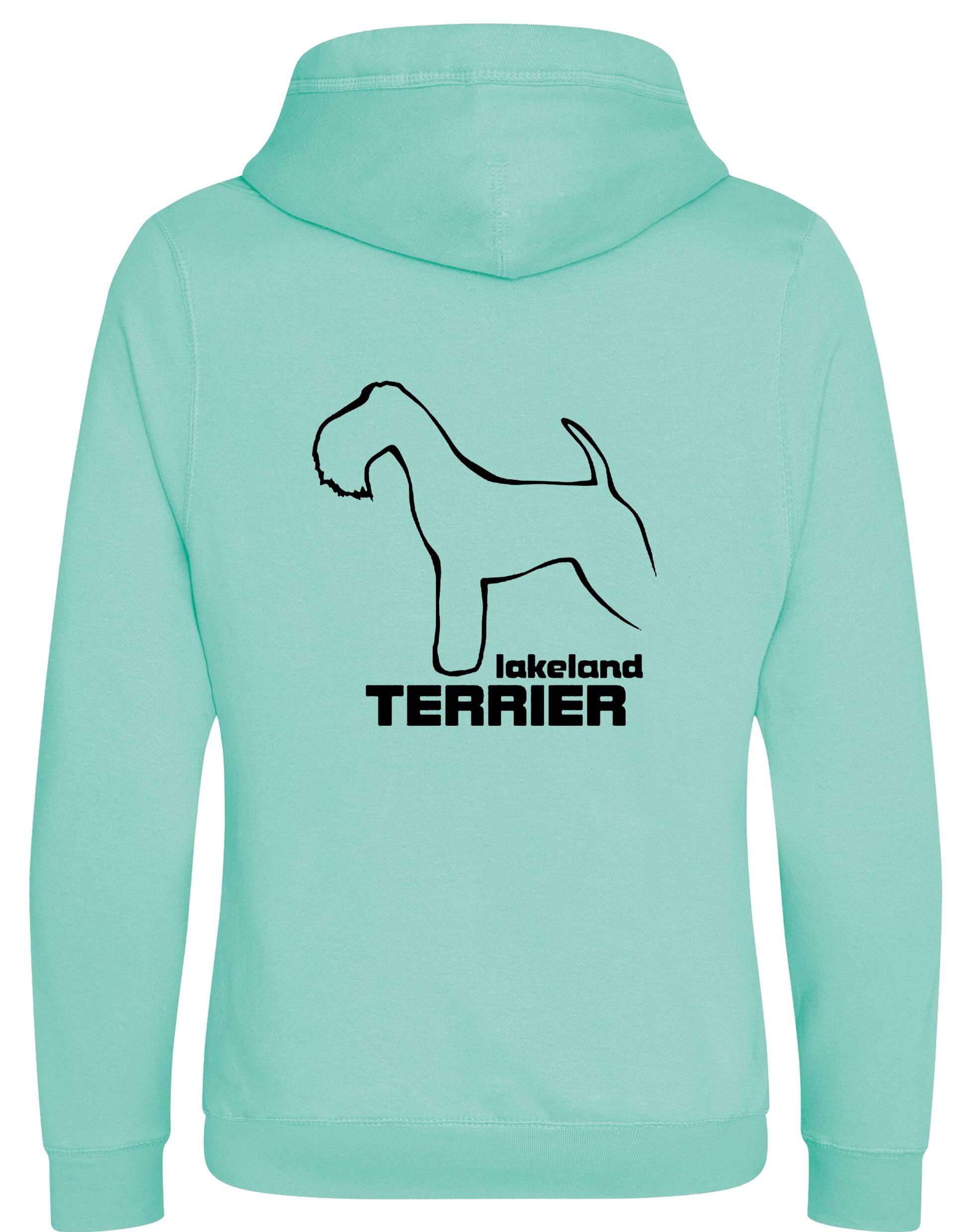 Stylish Lakeland Terrier crossneck pullover hoodie with exclusive breed artwork and cosy fleece interior.