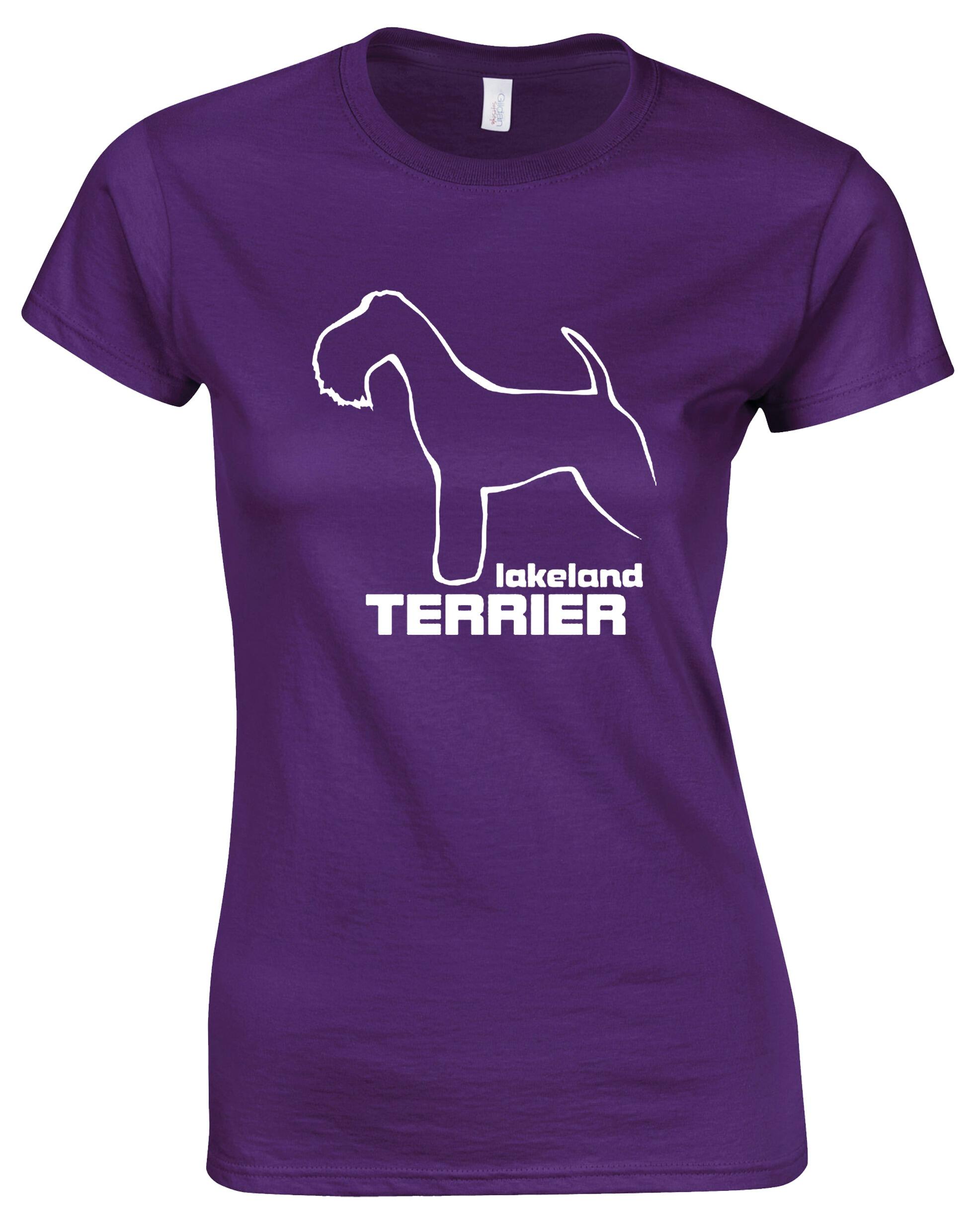 Stylish female roundneck T-shirt featuring an exclusive Lakeland Terrier design and premium cotton comfort.