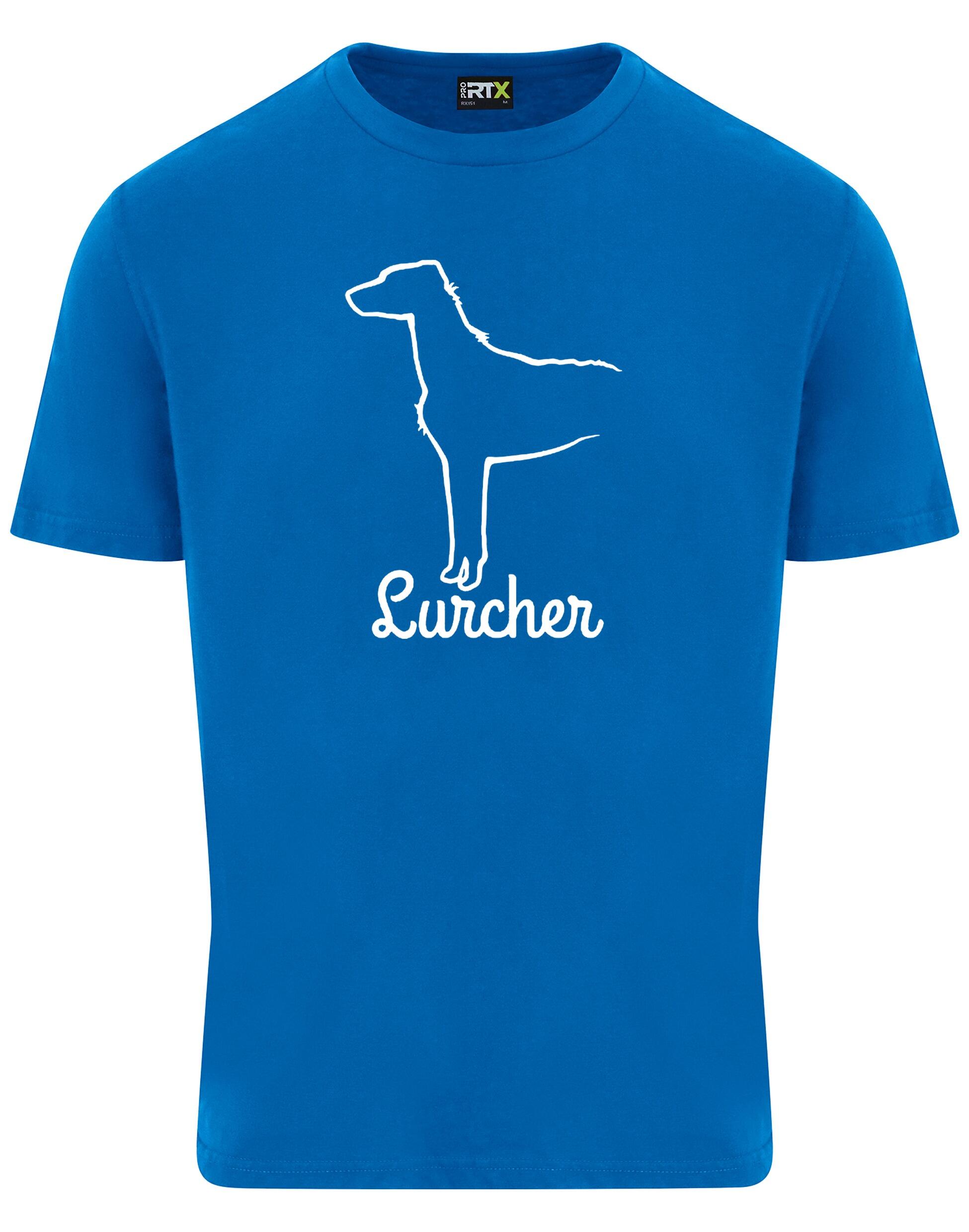Lurcher Unisex Roundneck T-shirt with exclusive breed artwork and soft cotton fabric.