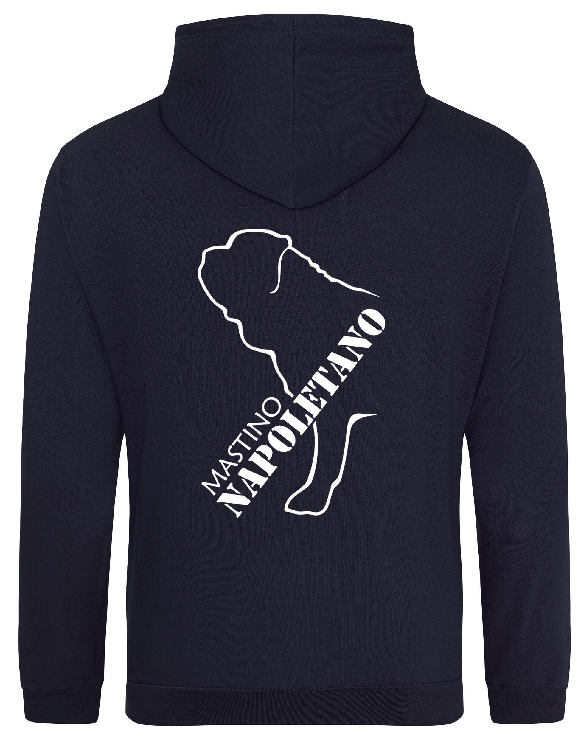 Mastino Napoletano Pullover Hoodie featuring exclusive breed artwork, brushed fleece lining, and customisation options for stylish comfort and practicality.