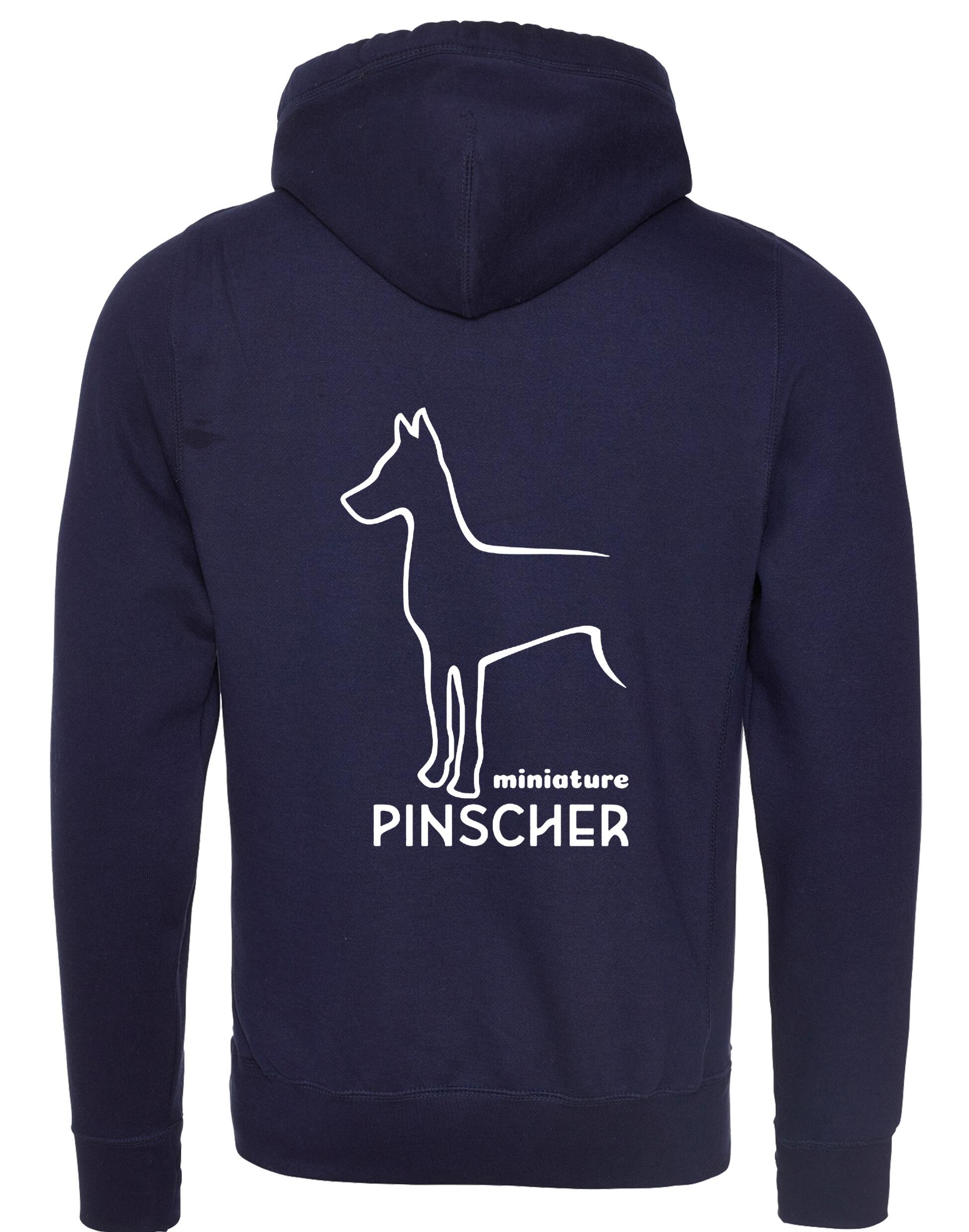 Miniature Pinscher Crossneck Pullover Hoodie with exclusive breed design, soft fleece lining, and modern crossneck style.