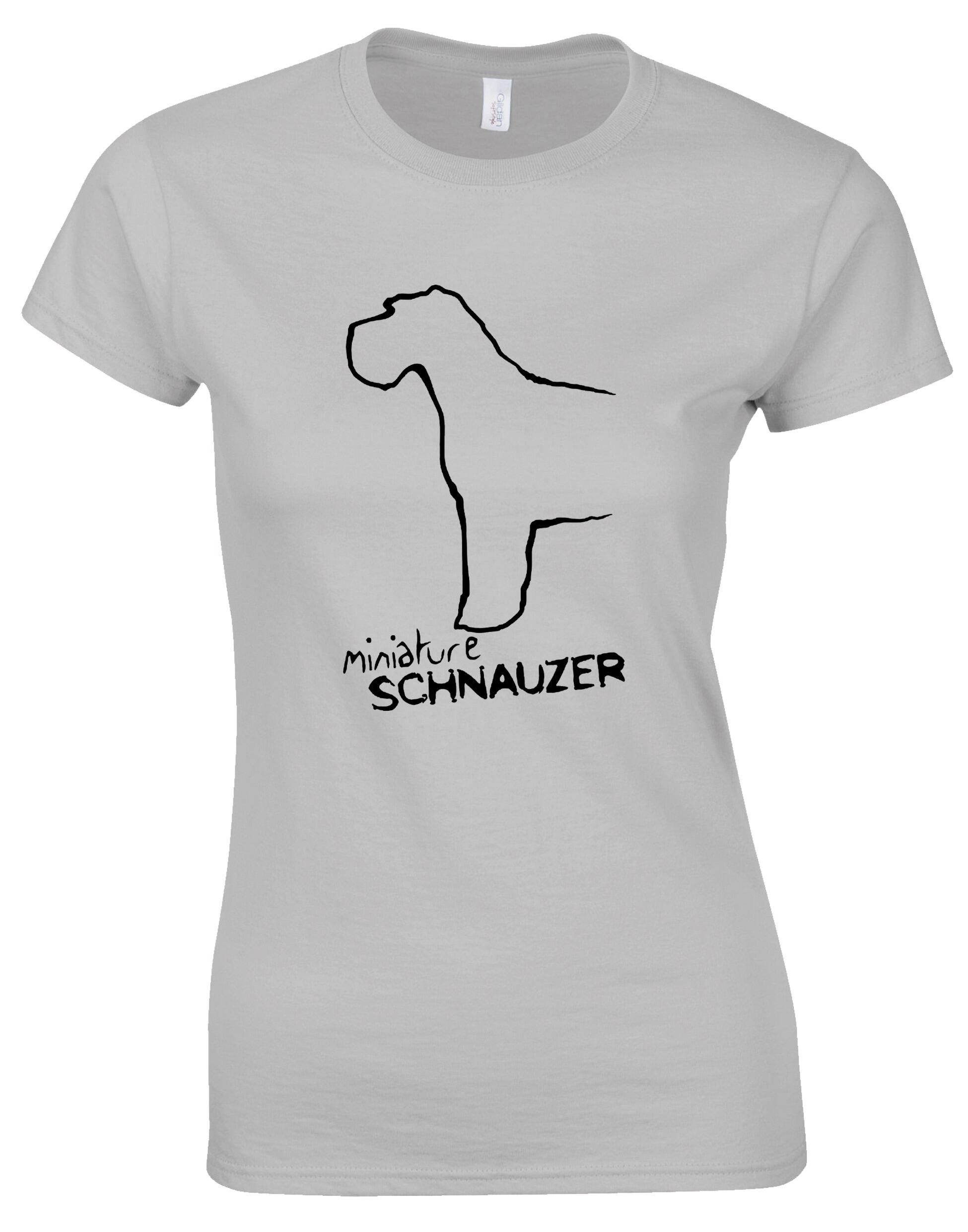 Miniature Schnauzer Female Roundneck T-Shirt featuring exclusive breed artwork, soft cotton fabric, and a flattering feminine fit.