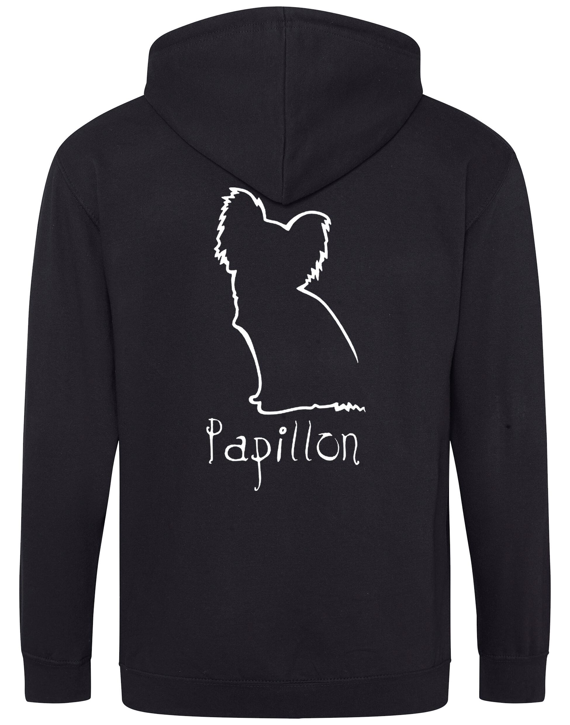 Papillon Zipped Hoodie – cozy and stylish full-zip hoodie featuring an exclusive Papillon breed design. Ideal for dog owners and Papillon lovers.