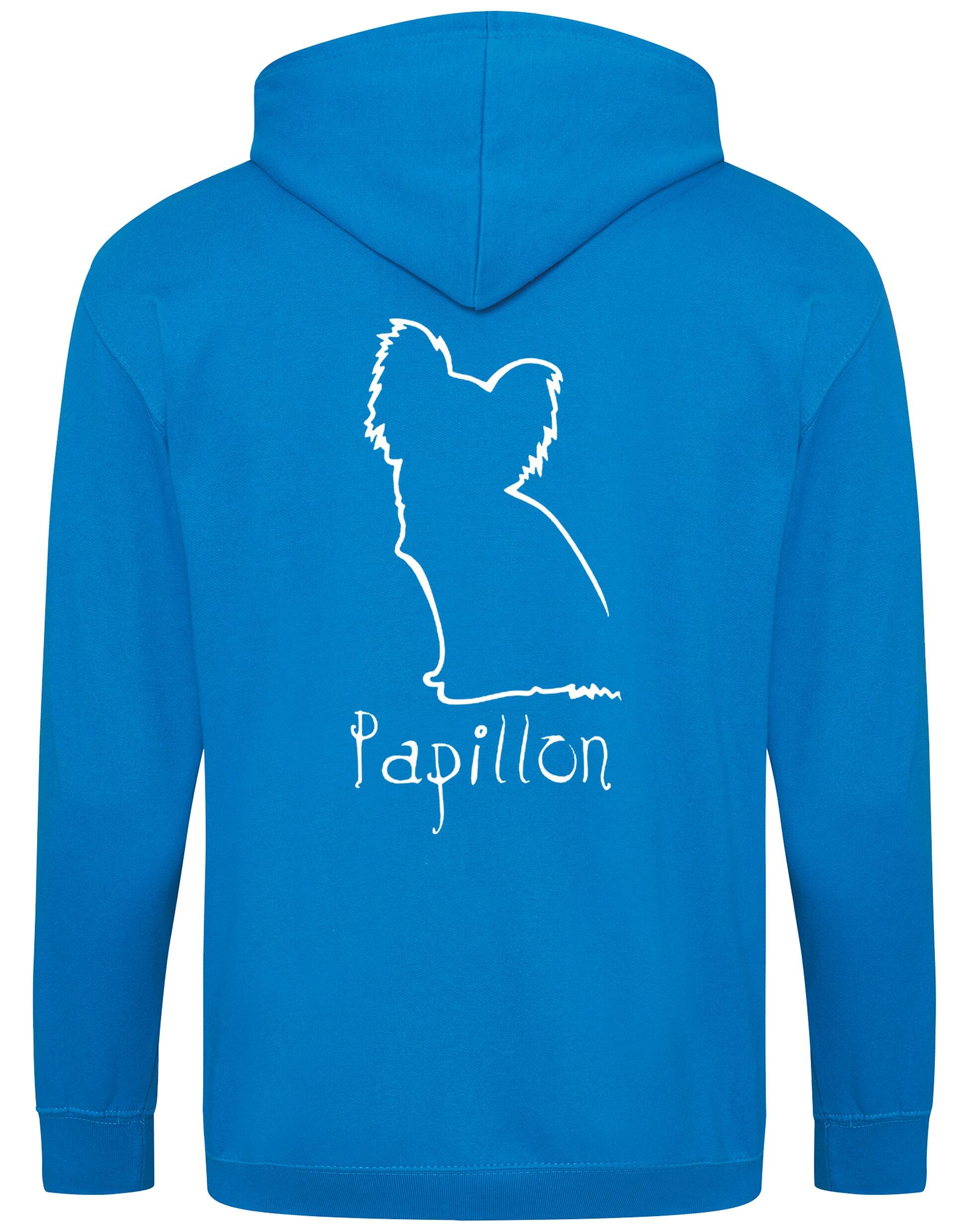 Papillon Zipped Hoodie – cozy and stylish full-zip hoodie featuring an exclusive Papillon breed design. Ideal for dog owners and Papillon lovers.