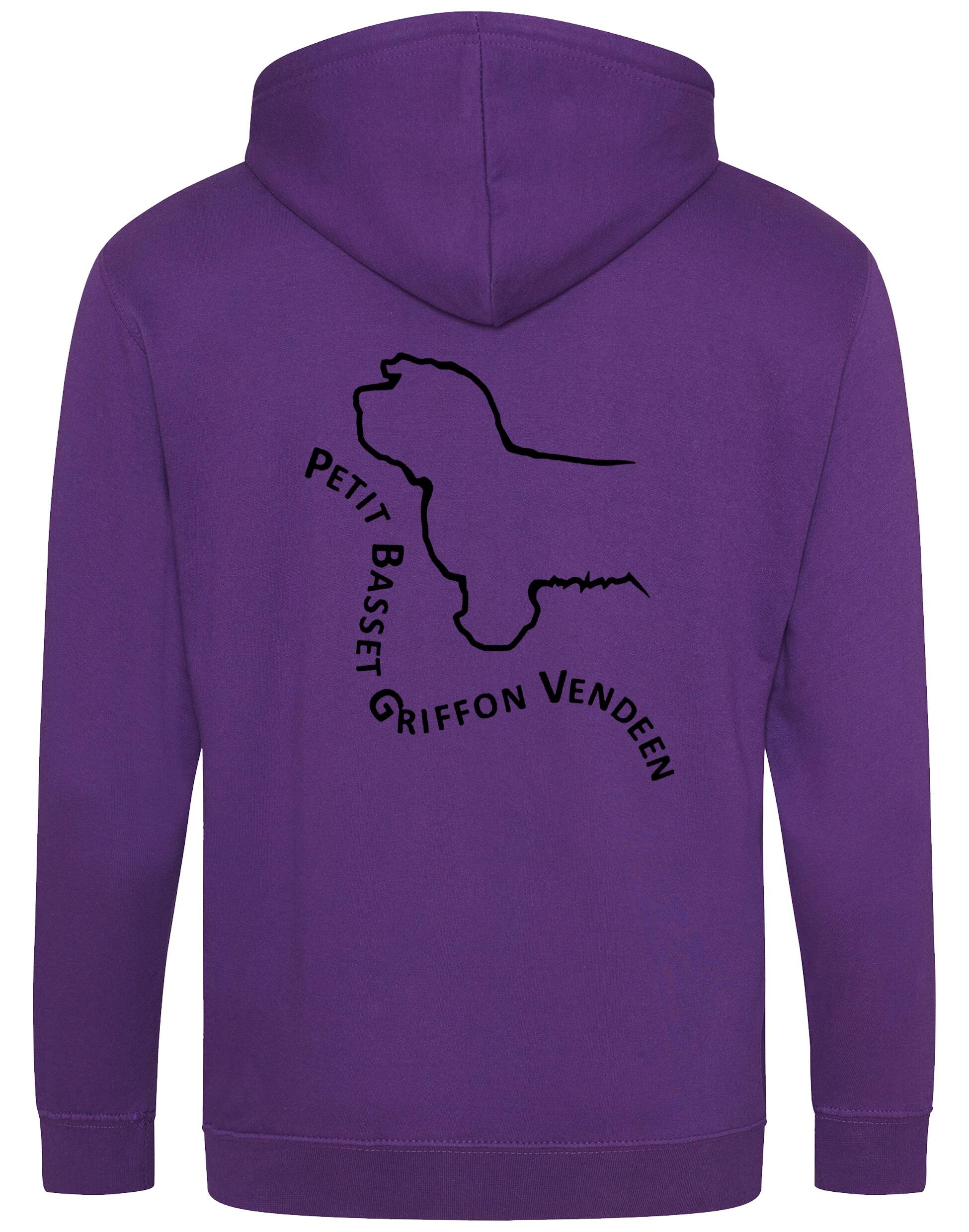 Petit Basset Griffon Vendéen Zipped Hoodie – fleece-lined full-zip hoodie with exclusive breed artwork, cozy hood, and spacious front pockets.