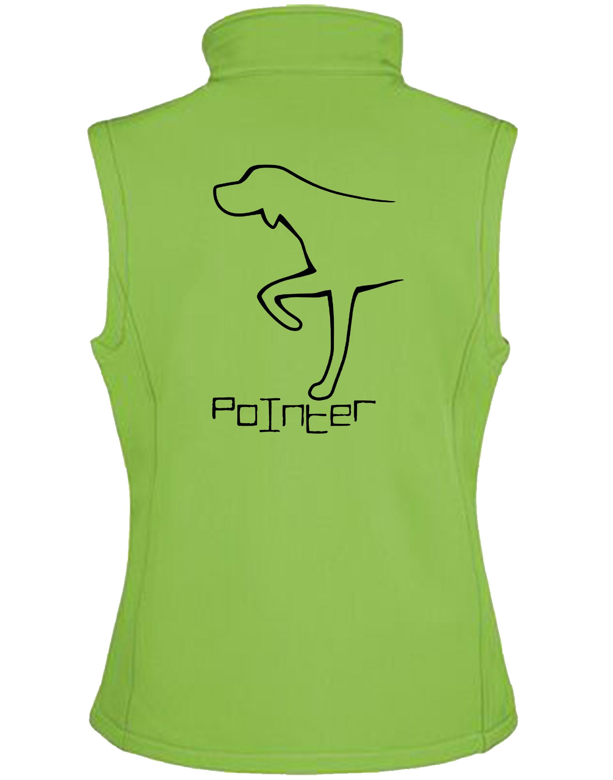 Pointer Unisex Softshell Gilet – lightweight, fleece-lined, water-resistant vest featuring exclusive Pointer artwork, designed for outdoor comfort and style, perfect for Pointer lovers.