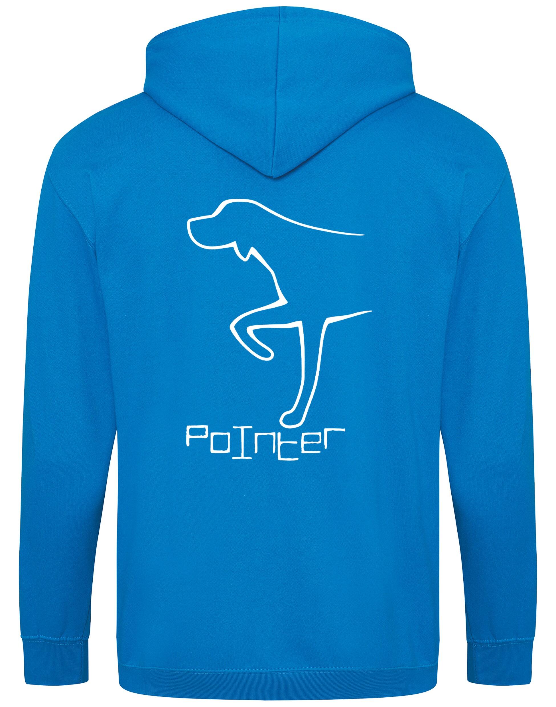 Pointer Zipped Hoodie – breathable, heavy-blend hoodie with full-zip closure, front pockets, double-fabric hood, and exclusive Pointer artwork, perfect for breed lovers and outdoor enthusiasts.