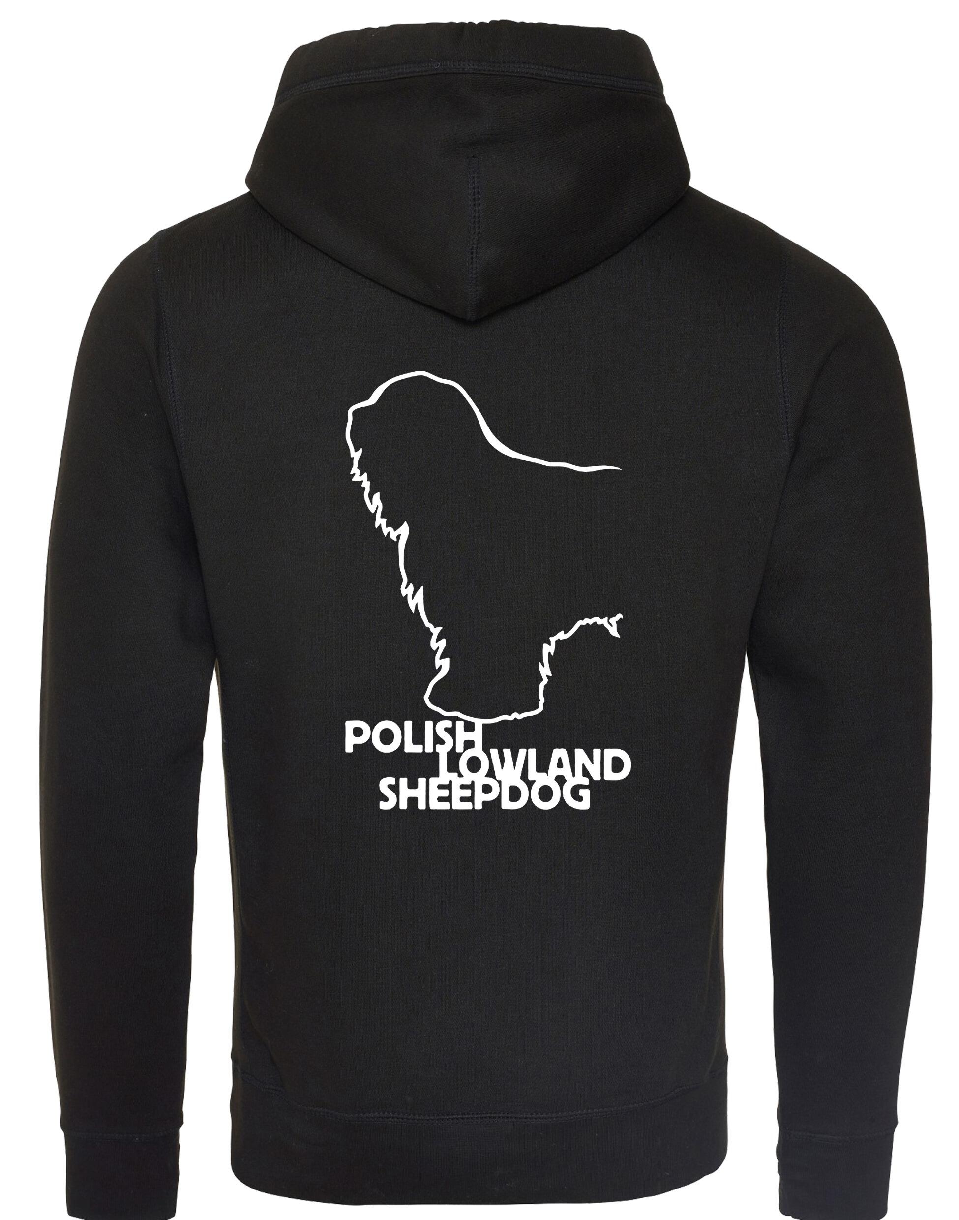 Polish Lowland Sheepdog Crossneck Pullover Hoodie featuring exclusive breed artwork, a modern crossneck design, a fleece interior, and a spacious kangaroo pocket for warmth and style.