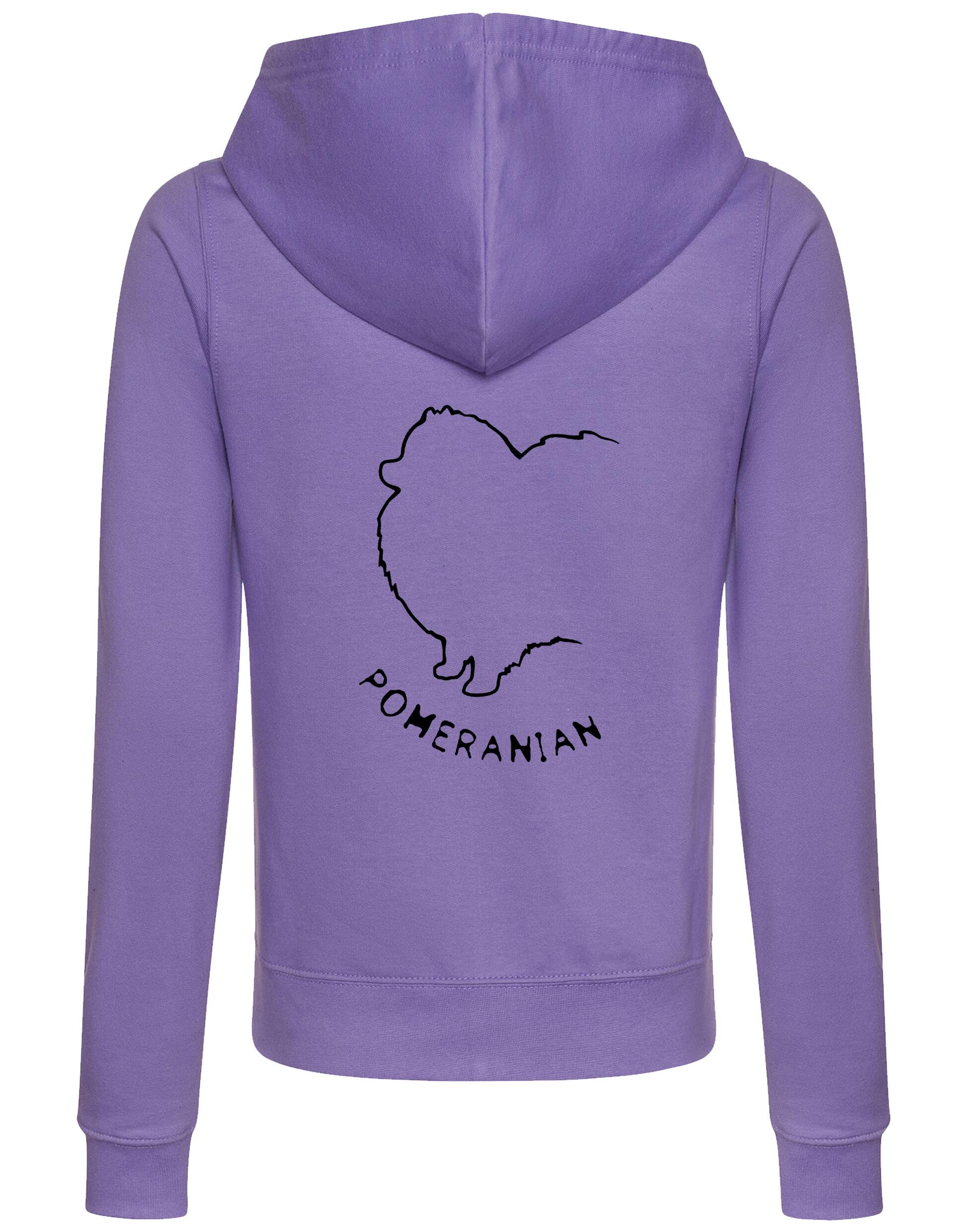 Pomeranian Women’s Zipped Hoodie featuring exclusive breed artwork, a cozy fleece-lined interior, and front pockets for warmth and functionality.