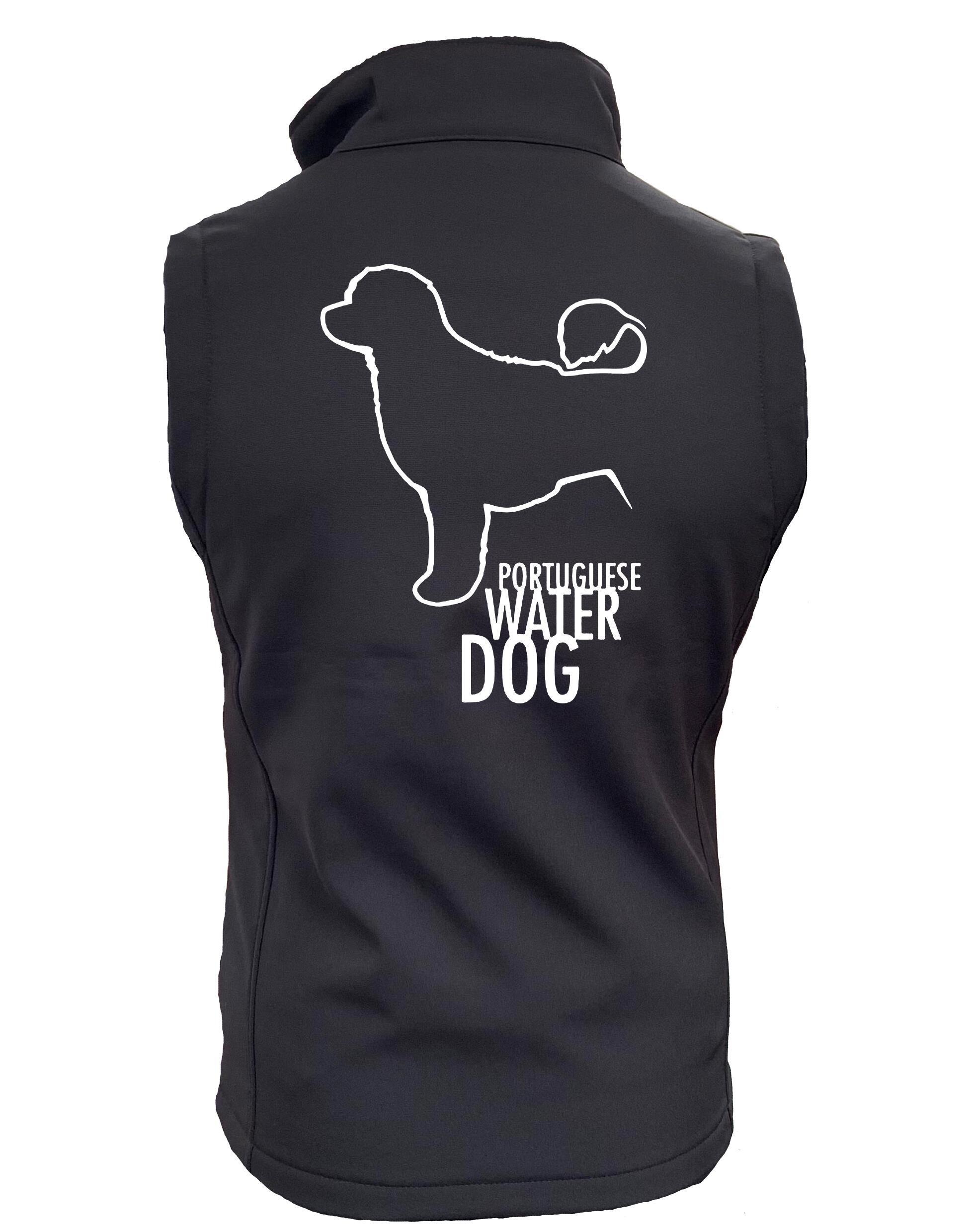 Unisex Portuguese Water Dog Softshell Jacket showcasing durable, water-resistant fabric, cozy fleece lining, and exclusive artwork celebrating the breed’s agility and charm.