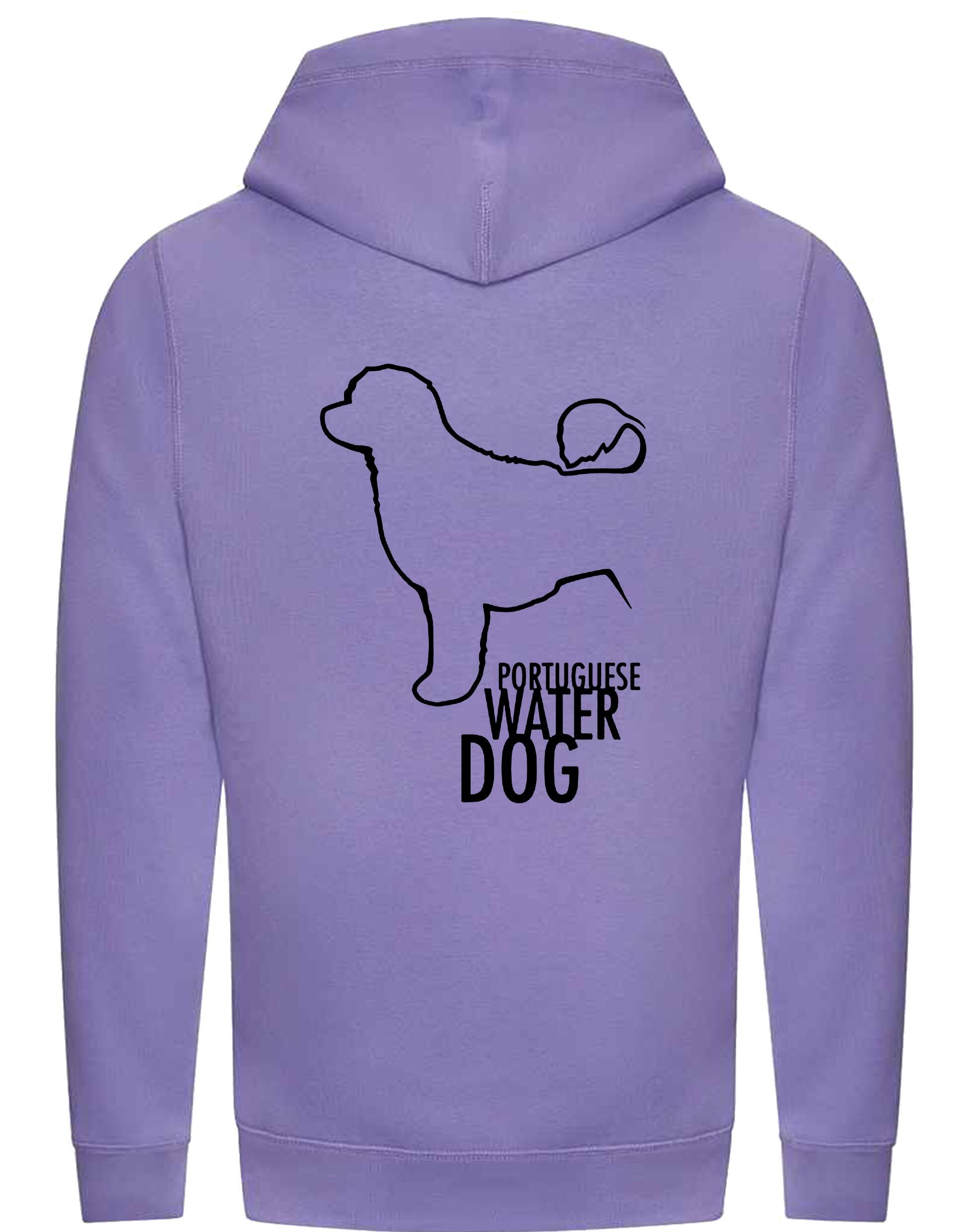Unisex Portuguese Water Dog Crossneck Pullover Hoodie featuring exclusive breed artwork, premium heavy-blend fabric with a brushed fleece interior, a spacious kangaroo pocket, and ribbed cuffs for stylish, modern comfort.
