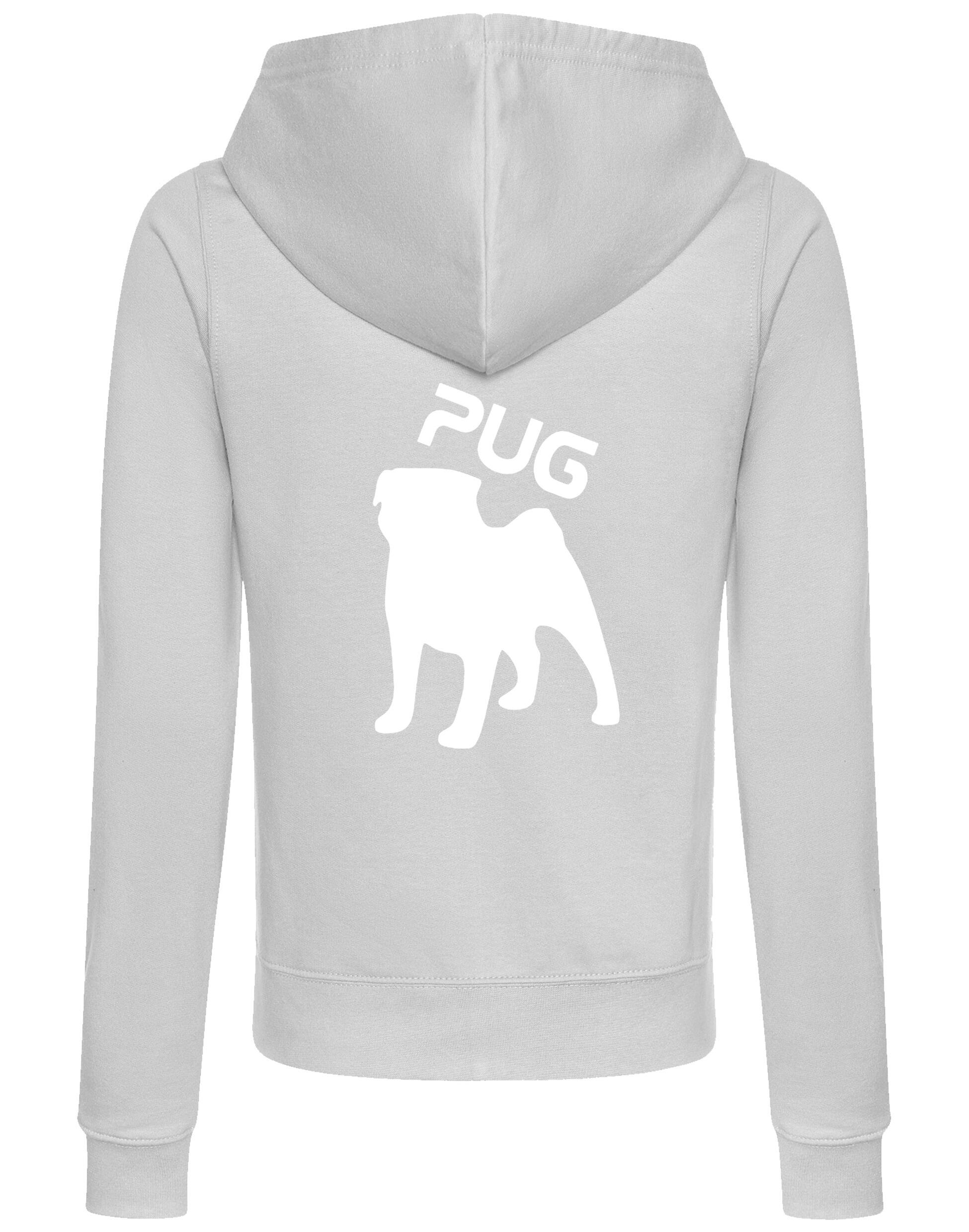 Women's Pug (Silhouette) Zipped Hoodie featuring exclusive silhouette artwork, crafted from premium breathable fabric with a cozy hood and practical front pockets for versatile, stylish outdoor wear.