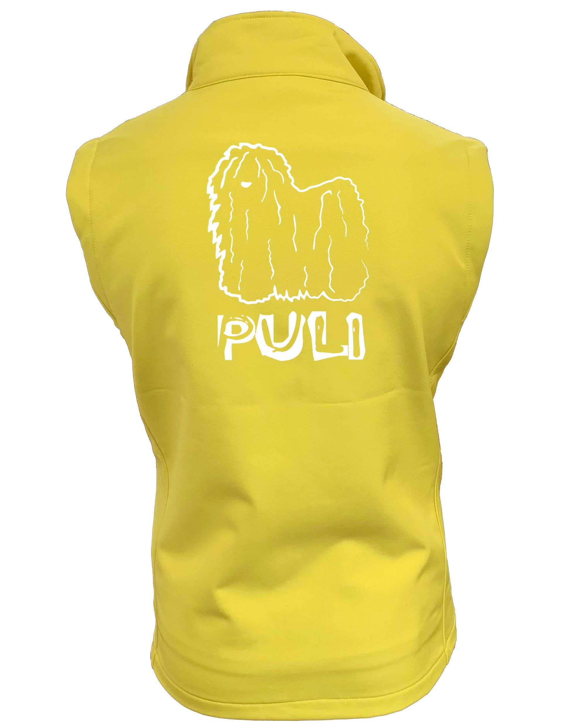 Unisex Hungarian Puli Softshell Gilet featuring exclusive artwork, crafted from premium water-resistant fabric with a cozy fleece lining, a full-zip front, and side pockets for stylish, practical outdoor wear.