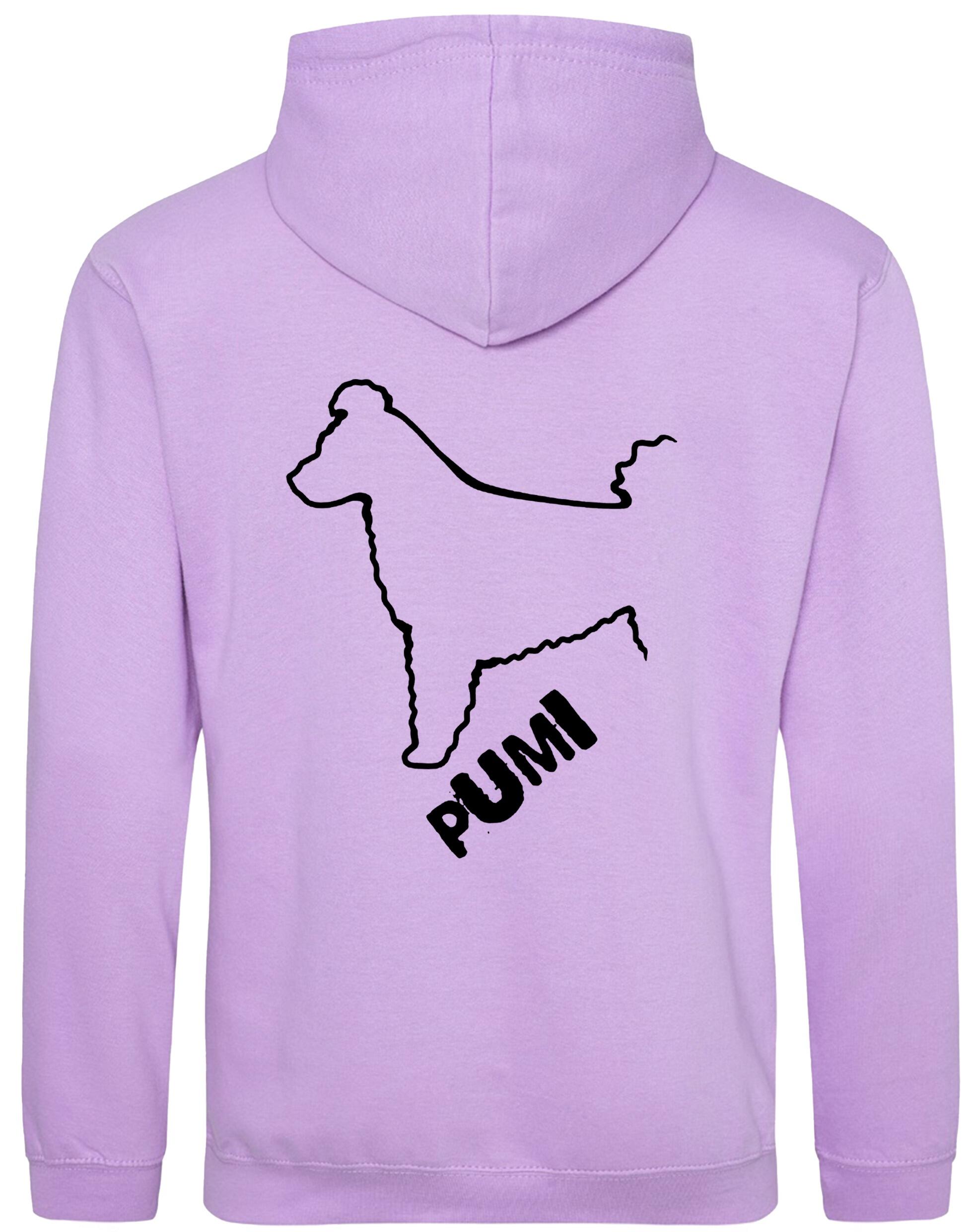 Unisex Hungarian Pumi Design Pullover Hoodie featuring exclusive breed artwork with personalization options, crafted from premium heavy-blend fabric with a cozy brushed fleece interior, ribbed cuffs, and a double-fabric hood for stylish, lasting comfort.