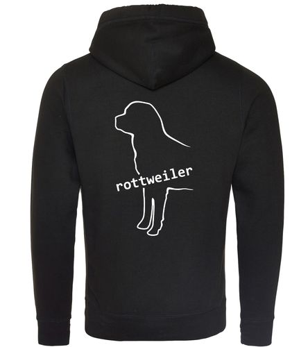 Rottweiler Crossneck Pullover Hoodie featuring exclusive breed artwork, soft fleece interior, heavy-blend fabric, modern crossneck design, kangaroo pocket, ribbed cuffs and hem, and relaxed unisex fit for breed enthusiasts.