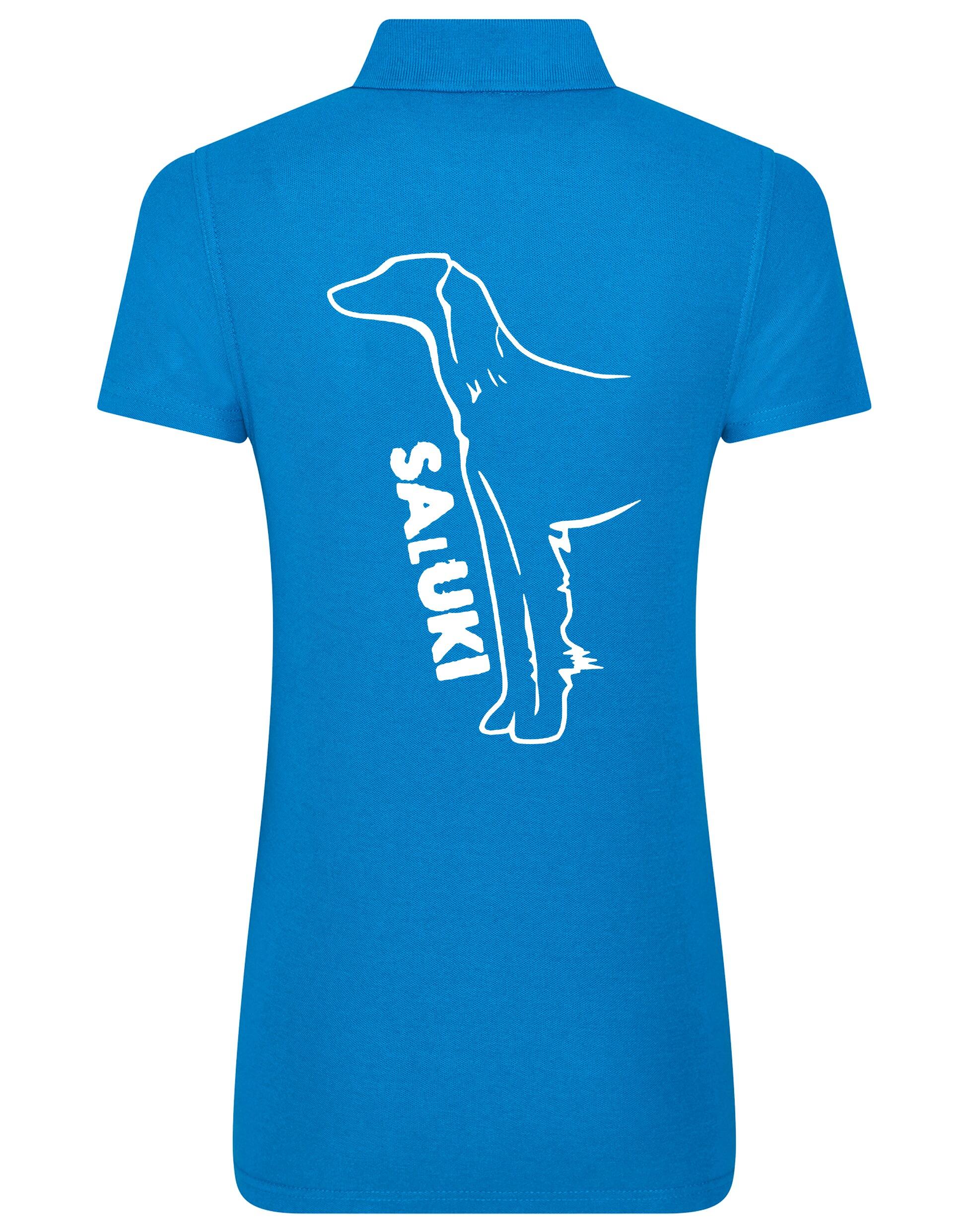 Saluki Women’s Cotton Polo featuring exclusive breed artwork, soft breathable cotton fabric, structured collar, flattering feminine fit, and polished style for breed enthusiasts.
