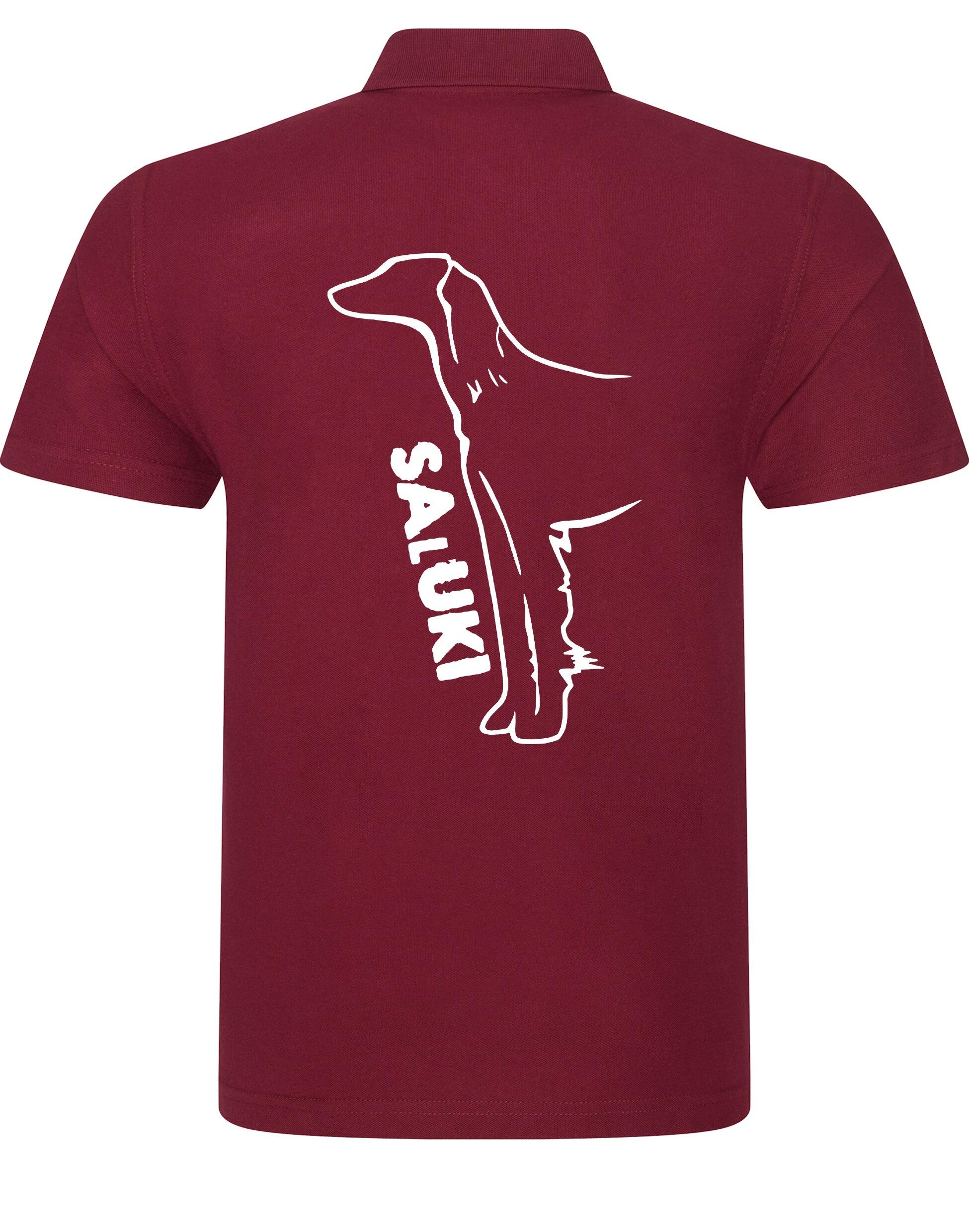 Saluki Unisex Cotton Polo featuring exclusive breed artwork, soft breathable cotton fabric, relaxed unisex fit, and classic polo collar for comfort, versatility, and breed pride.