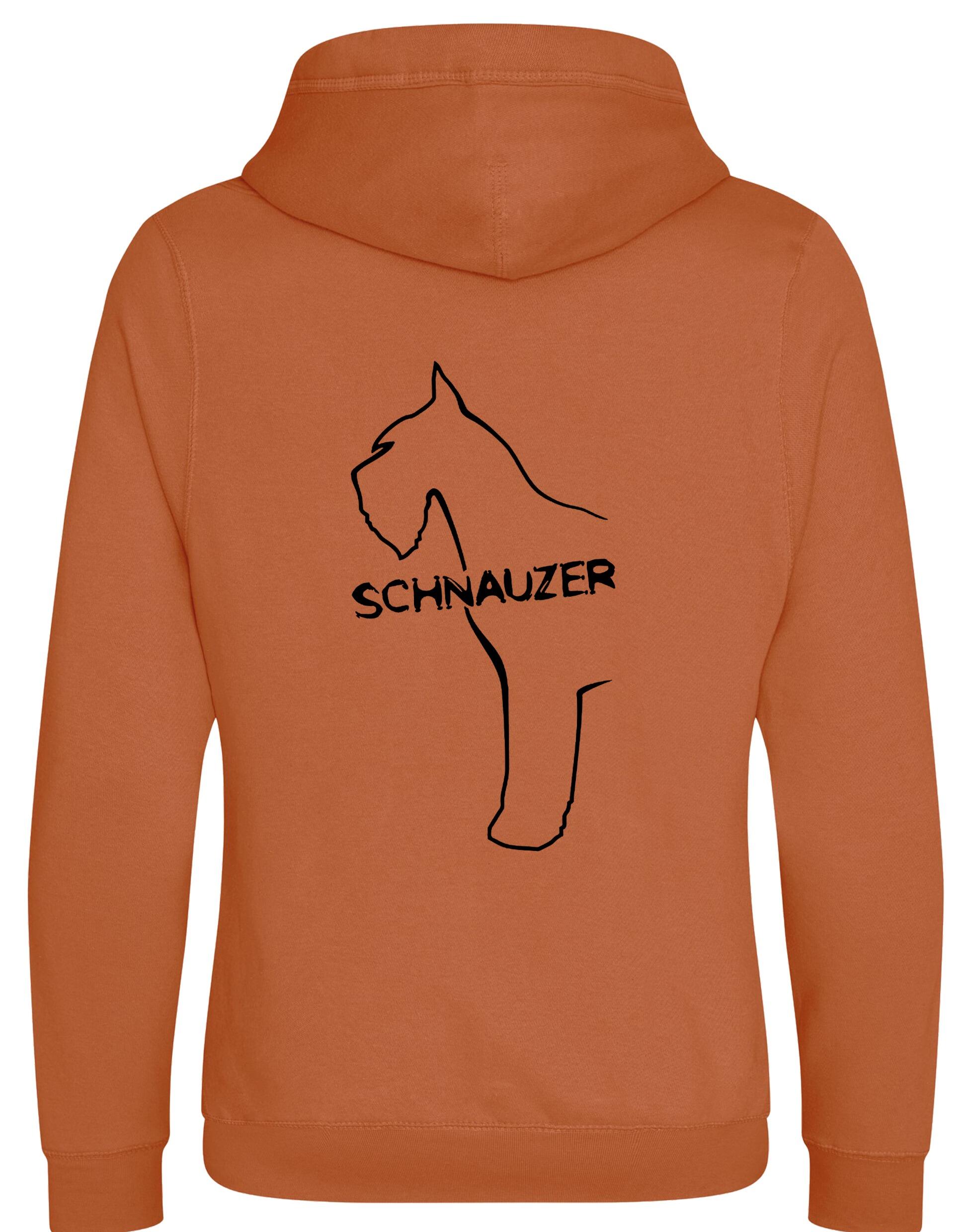 Schnauzer Unisex Crossneck Pullover Hoodie featuring exclusive breed artwork on the back, kangaroo pocket, ribbed cuffs, and brushed fleece lining for extra warmth and comfort. Ideal for Schnauzer enthusiasts and outdoor activities.