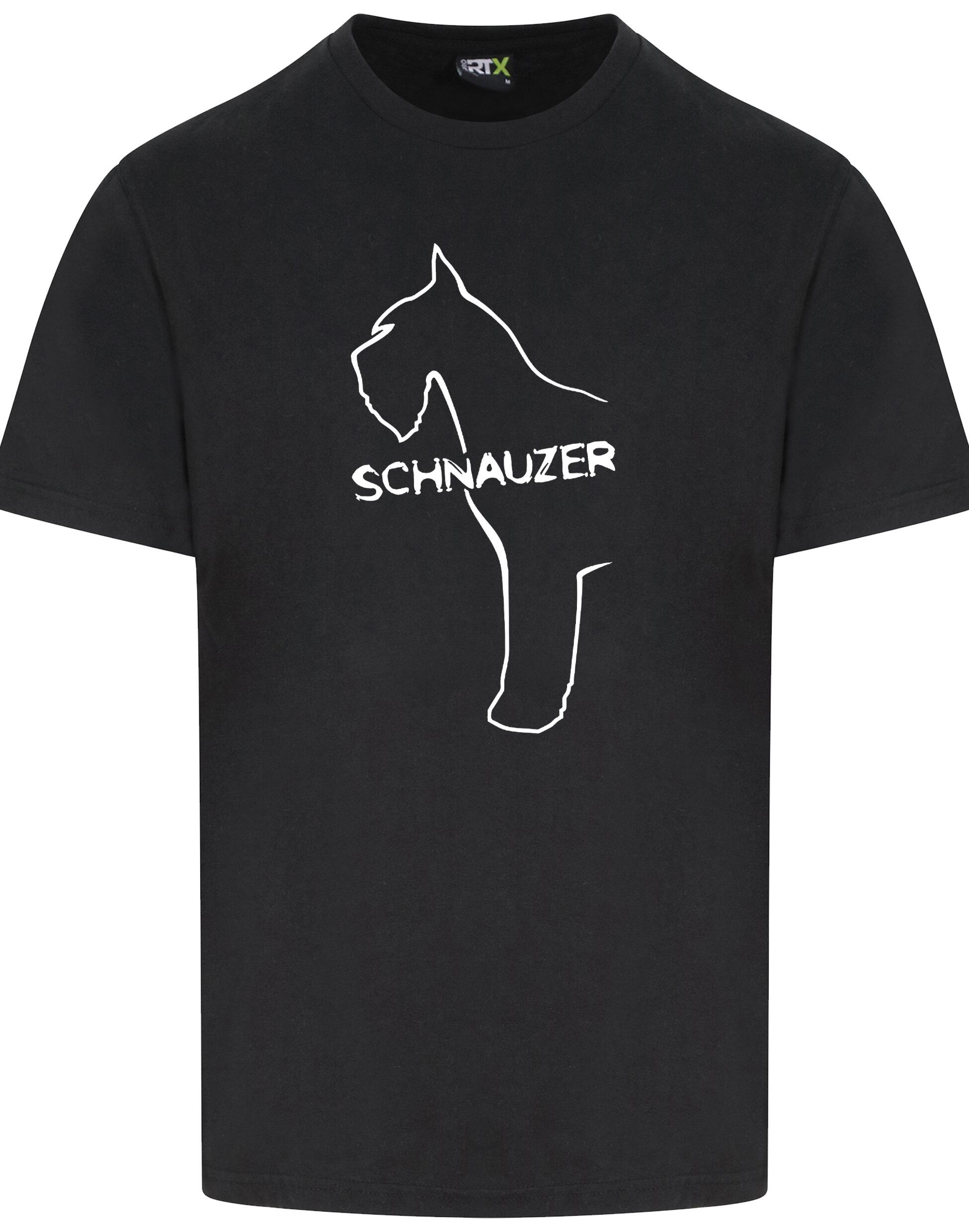 Schnauzer Unisex Roundneck T-shirt featuring exclusive breed design on the front. Soft cotton fabric with relaxed fit, perfect for Schnauzer dog lovers.