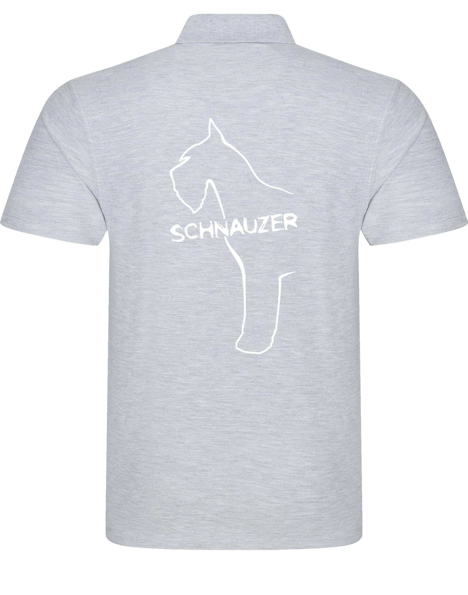 Schnauzer Unisex Cotton Polo featuring exclusive breed design on the back, breathable fabric, and relaxed unisex fit. Perfect for Schnauzer lovers.