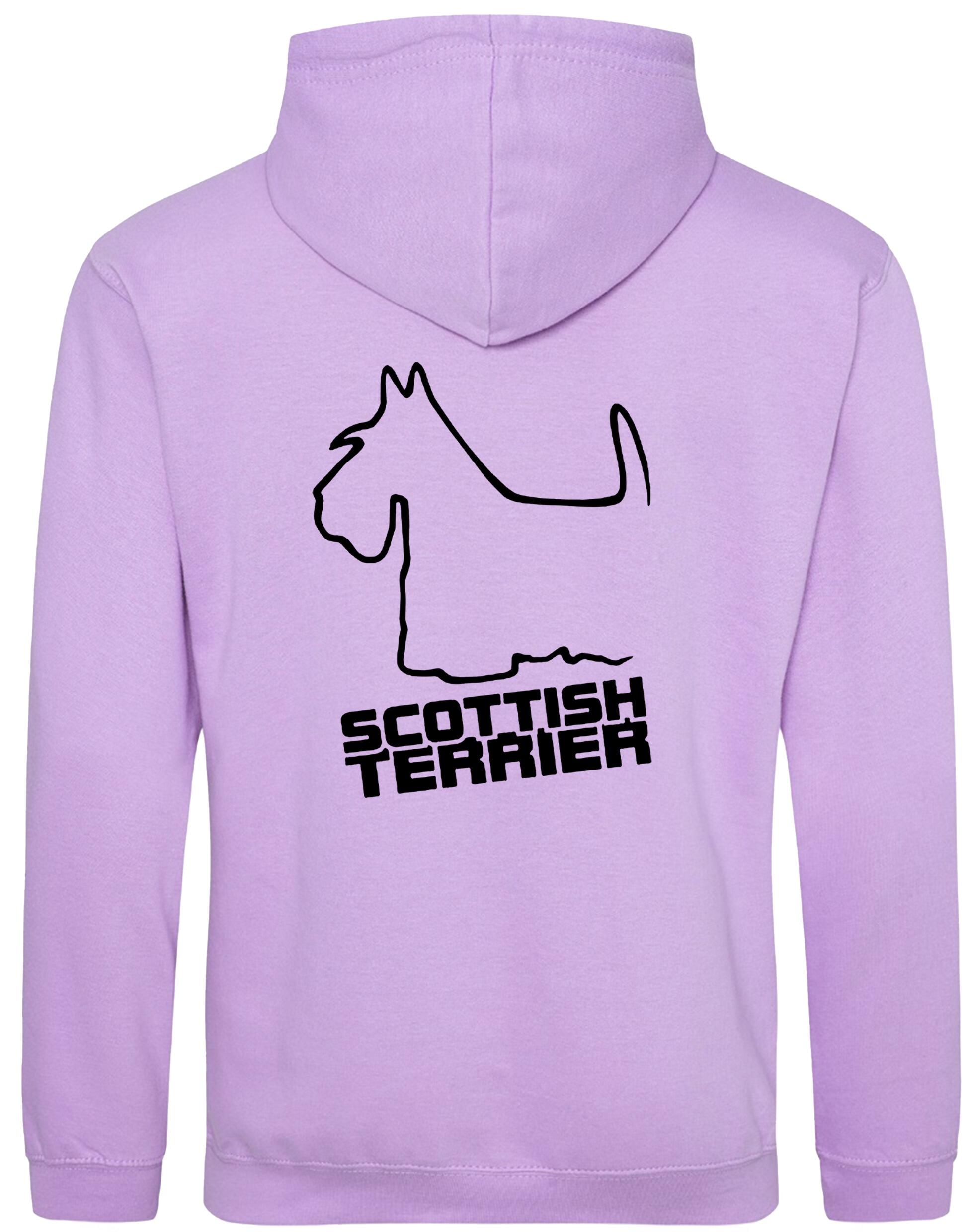 Scottish Terrier Design Pullover Hoodie with exclusive artwork, heavy-blend fabric, double-fabric hood, and paw print detail.