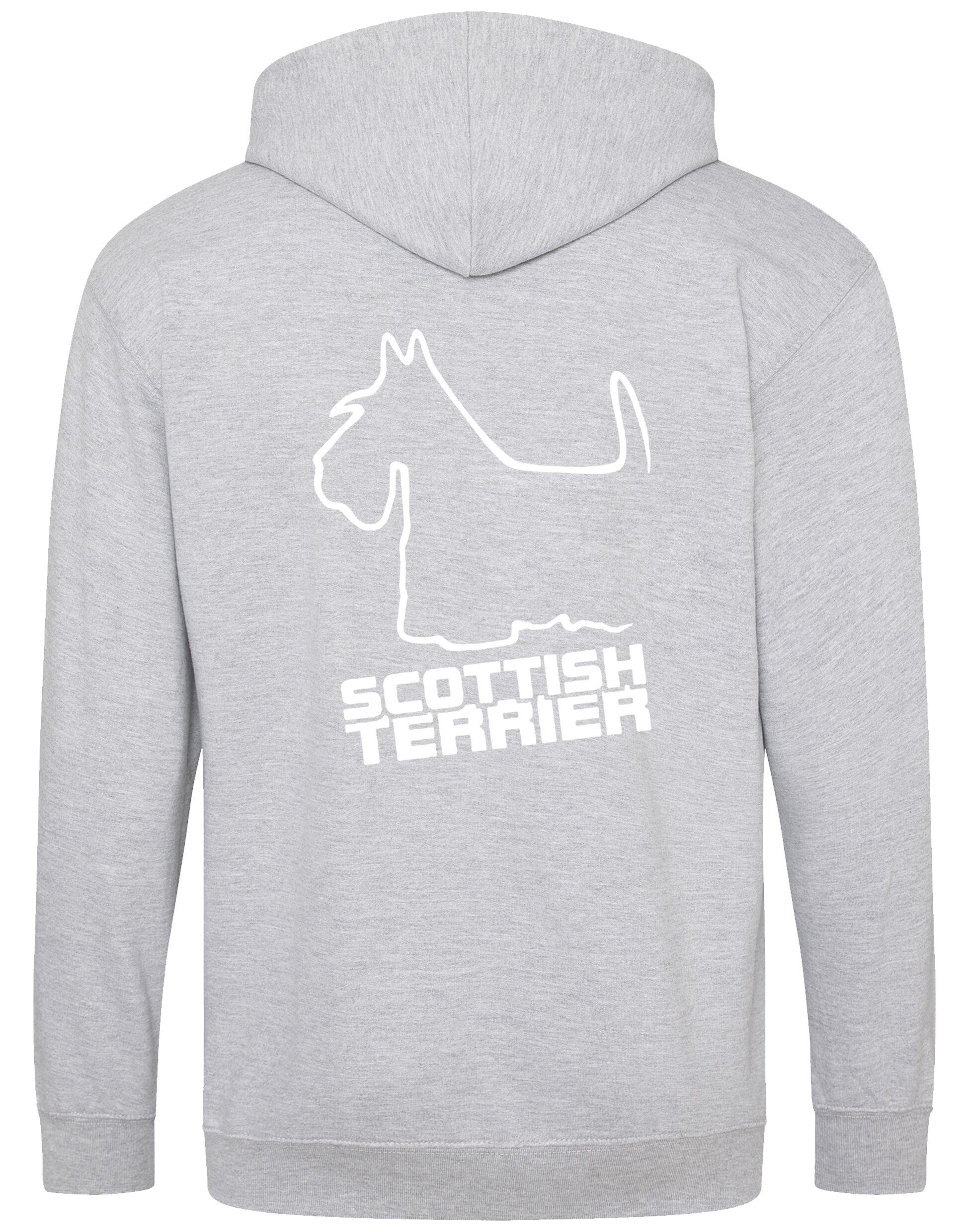 Scottish Terrier Zipped Hoodie with exclusive breed artwork, full-zip design, fleece lining, and customizable options.
