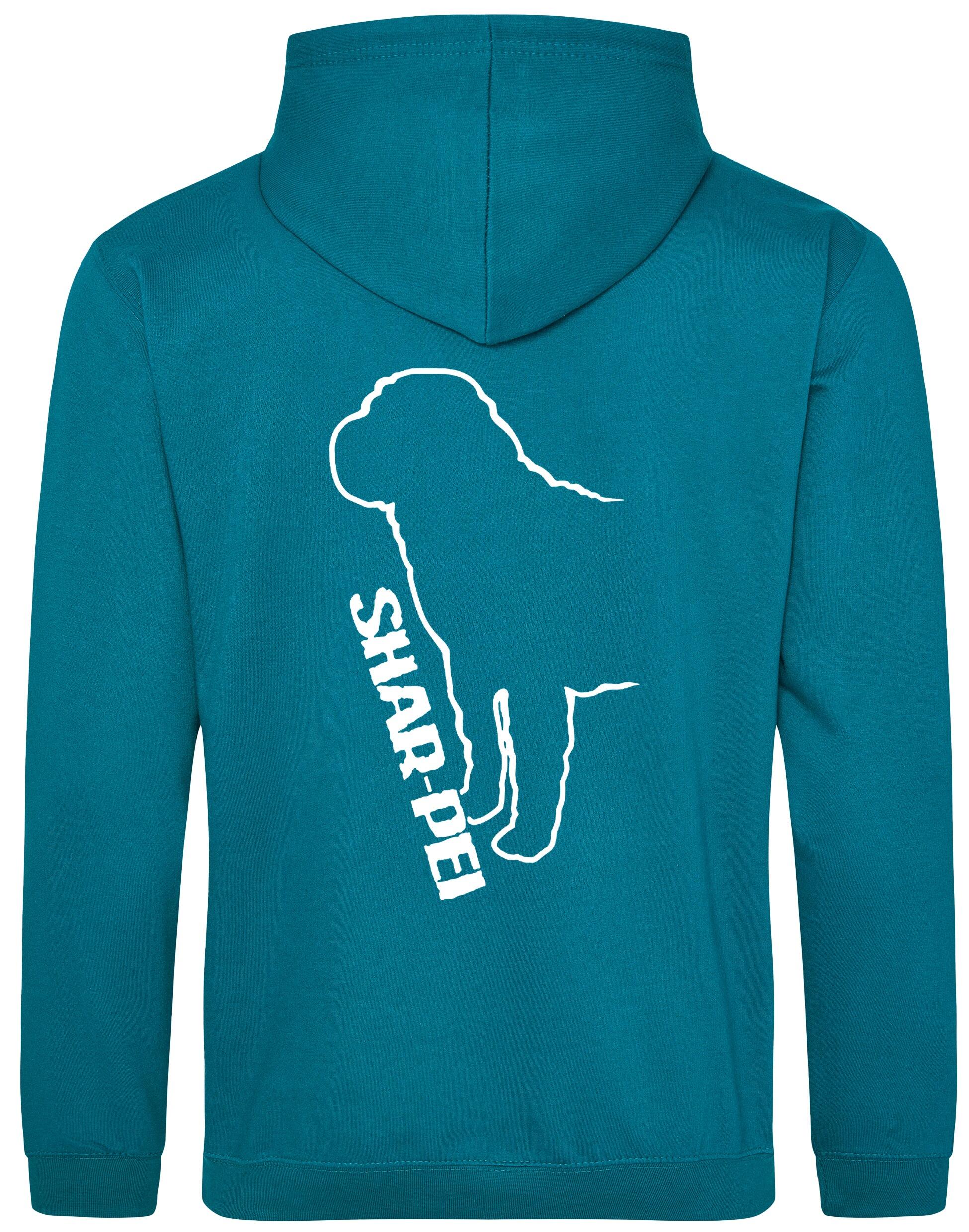 Shar Pei Design Pullover Hoodie featuring exclusive breed artwork, double-fabric hood, and kangaroo pocket.