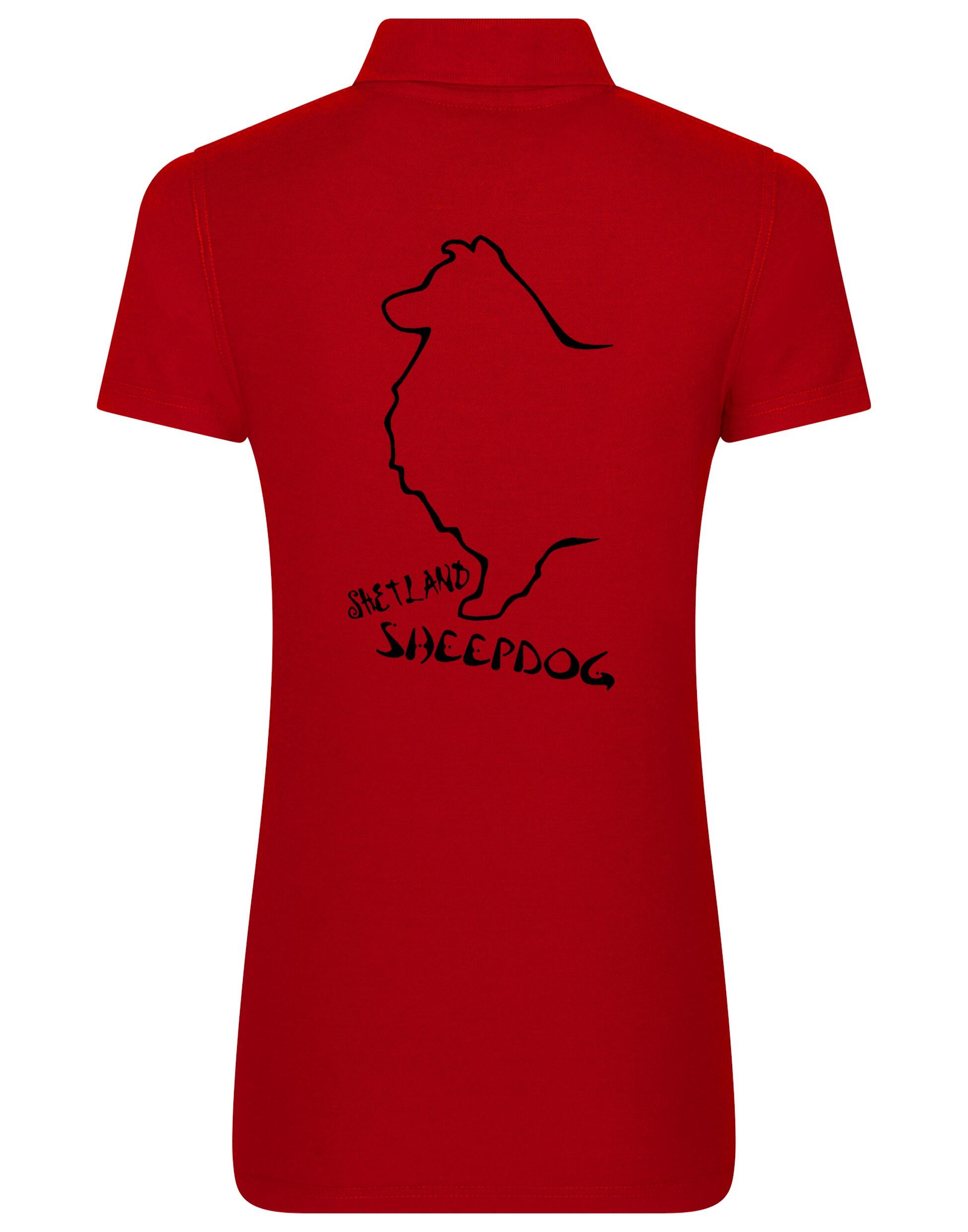 Women’s Cotton Polo featuring exclusive Shetland Sheepdog artwork on the back