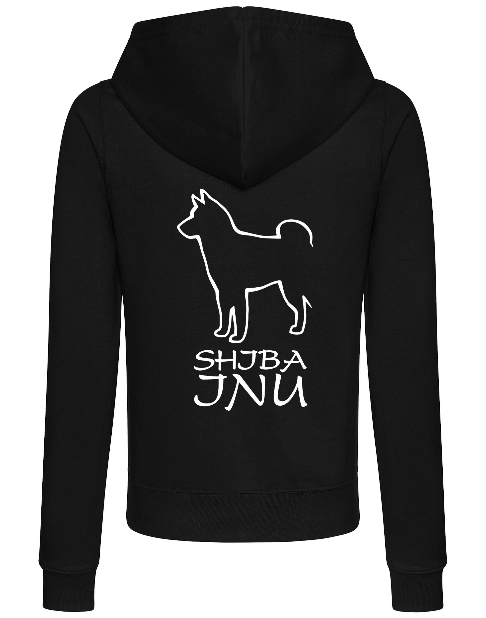 Women’s zipped hoodie with exclusive Shiba Inu artwork on the back, featuring a tailored feminine fit, cozy hood, and front pockets – perfect for stylish comfort and dog breed pride.