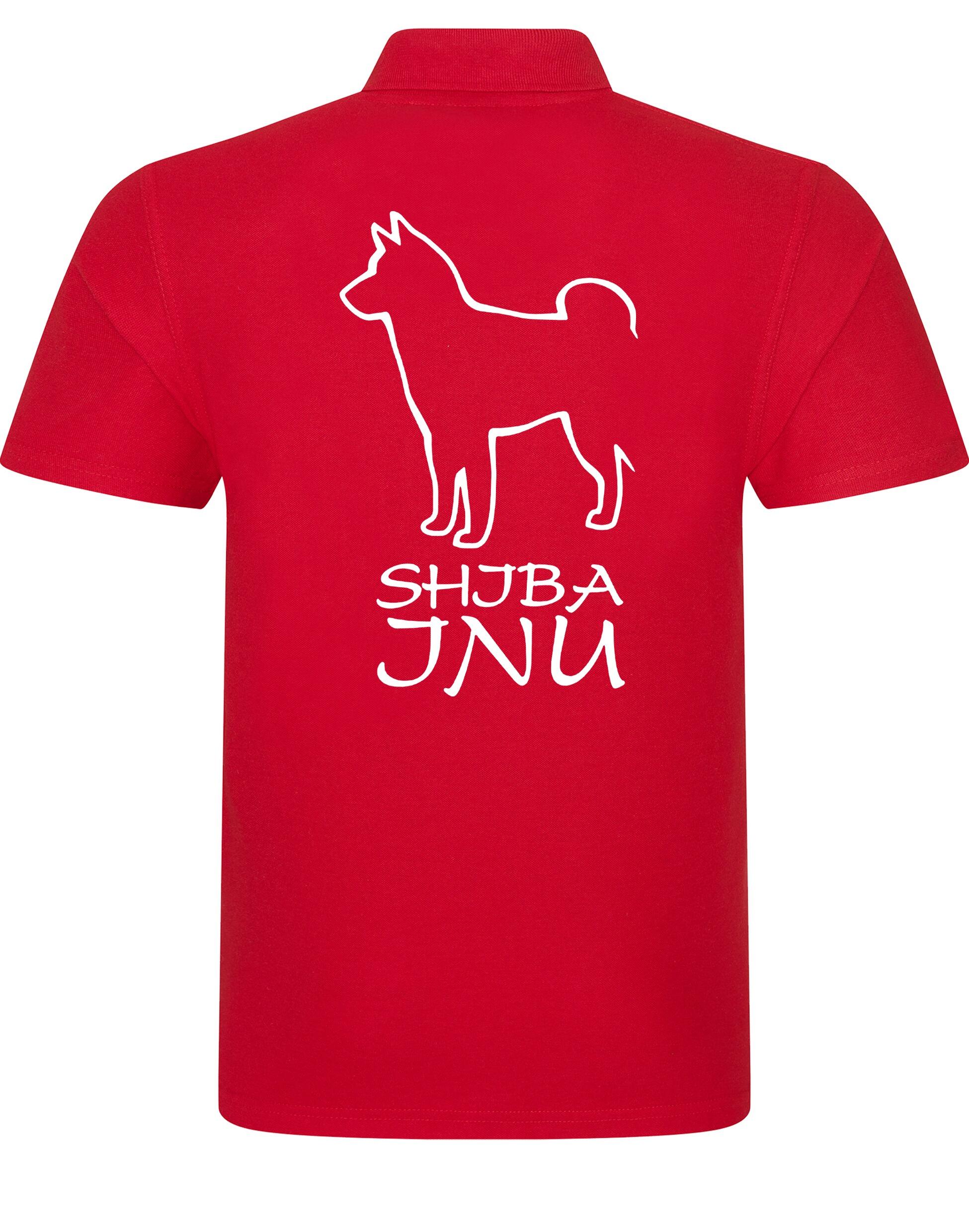 Unisex cotton polo shirt with exclusive Shiba Inu design on the back, made from lightweight breathable fabric with a relaxed fit, perfect for casual wear, dog events, or everyday outings.