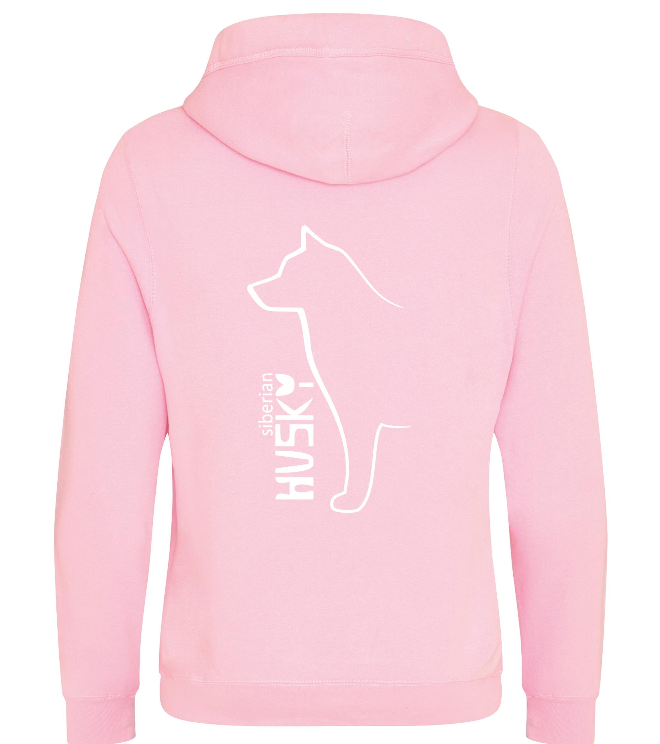 Unisex crossneck pullover hoodie featuring detailed Siberian Husky artwork on the back, made from heavy-blend fleece with a kangaroo pocket and ribbed cuffs—ideal for Husky enthusiasts seeking warmth and style.