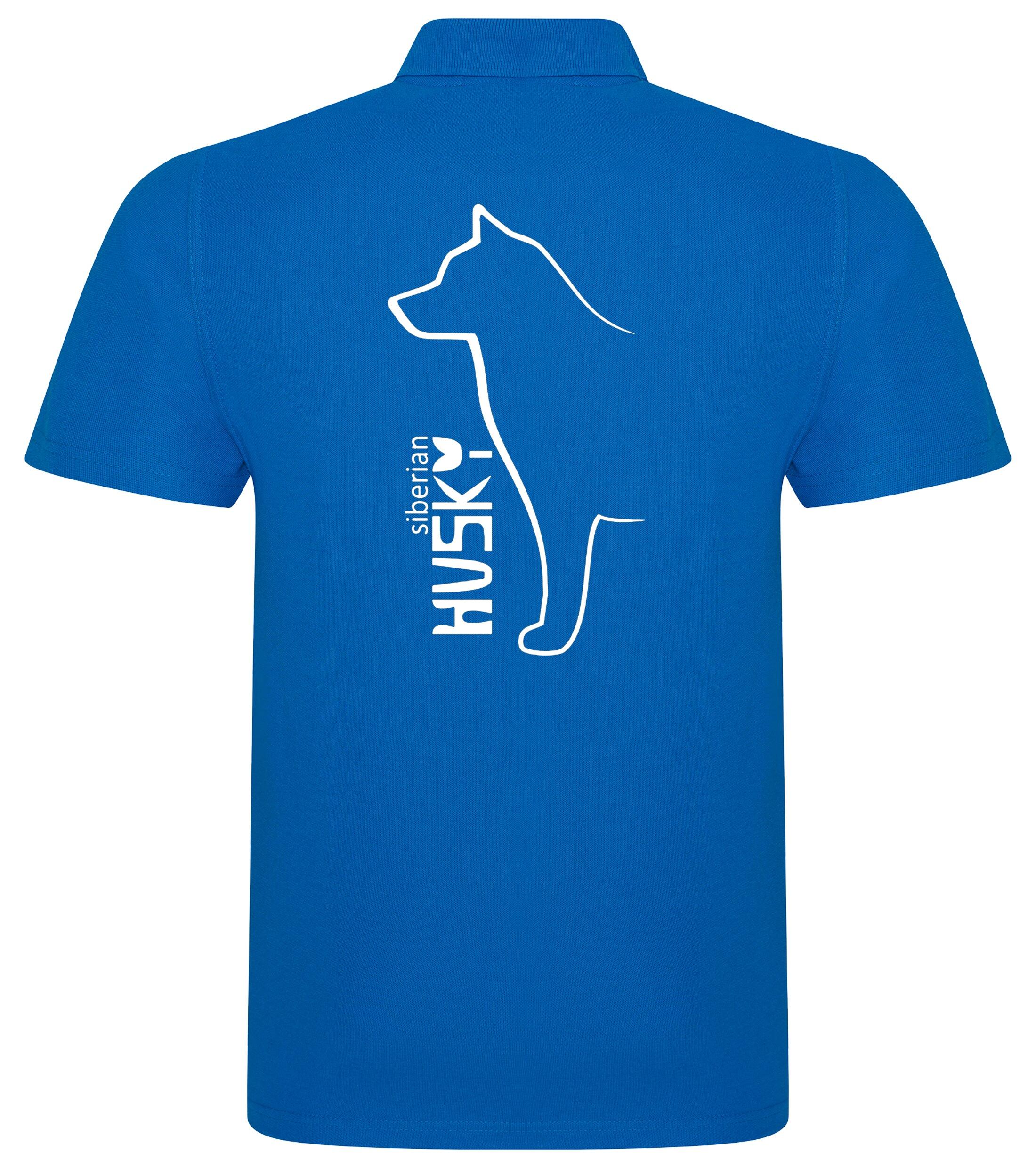 Unisex cotton polo shirt with exclusive Siberian Husky artwork on the back, designed in breathable fabric for all-day comfort—perfect for breed lovers, dog events, or casual wear.