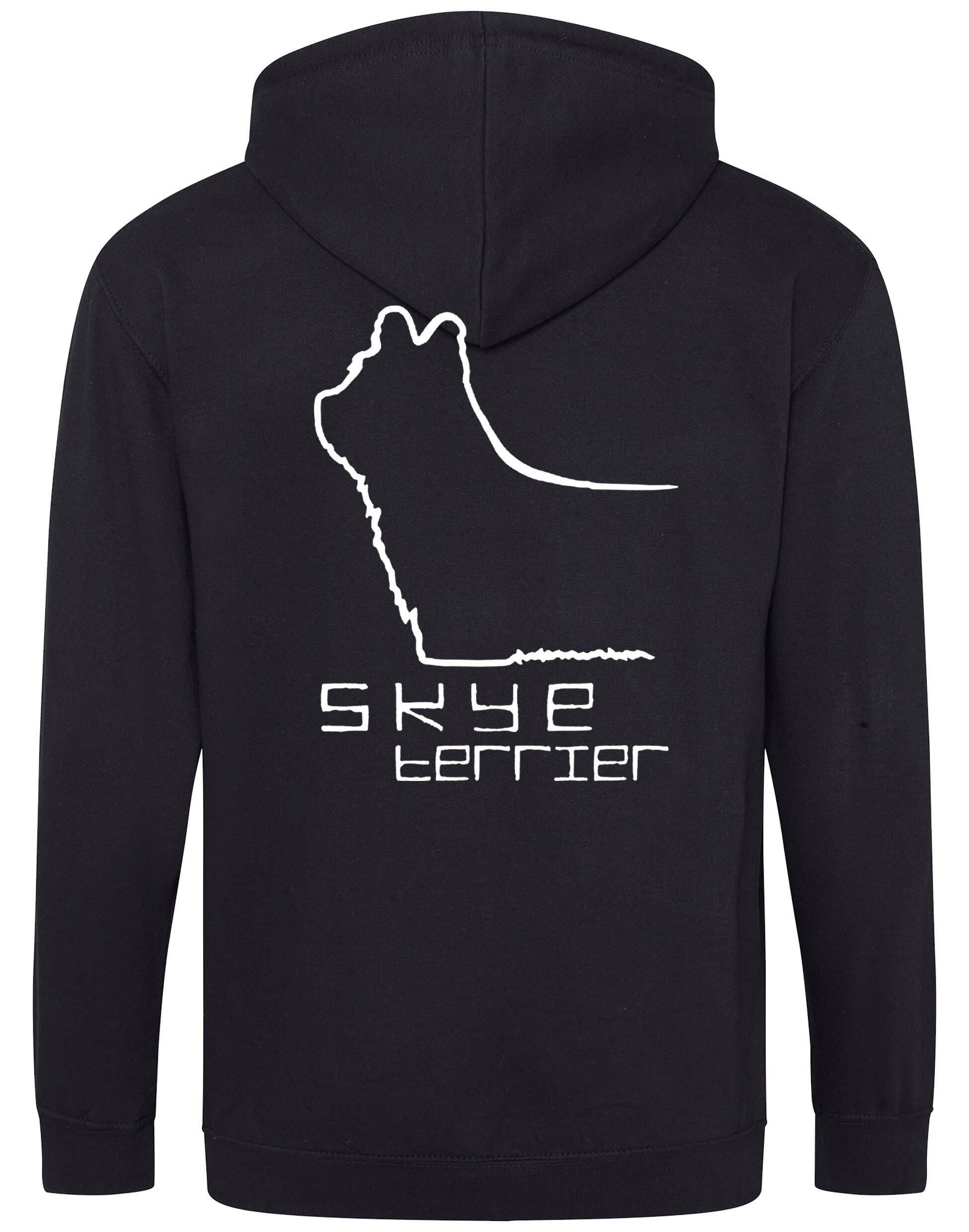 Unisex zipped hoodie with exclusive Skye Terrier design on the back and paw prints on the front, complete with double-fabric hood and front pockets. A warm, stylish piece for Skye Terrier lovers, perfect for dog shows, outdoor walks, or everyday comfort.
