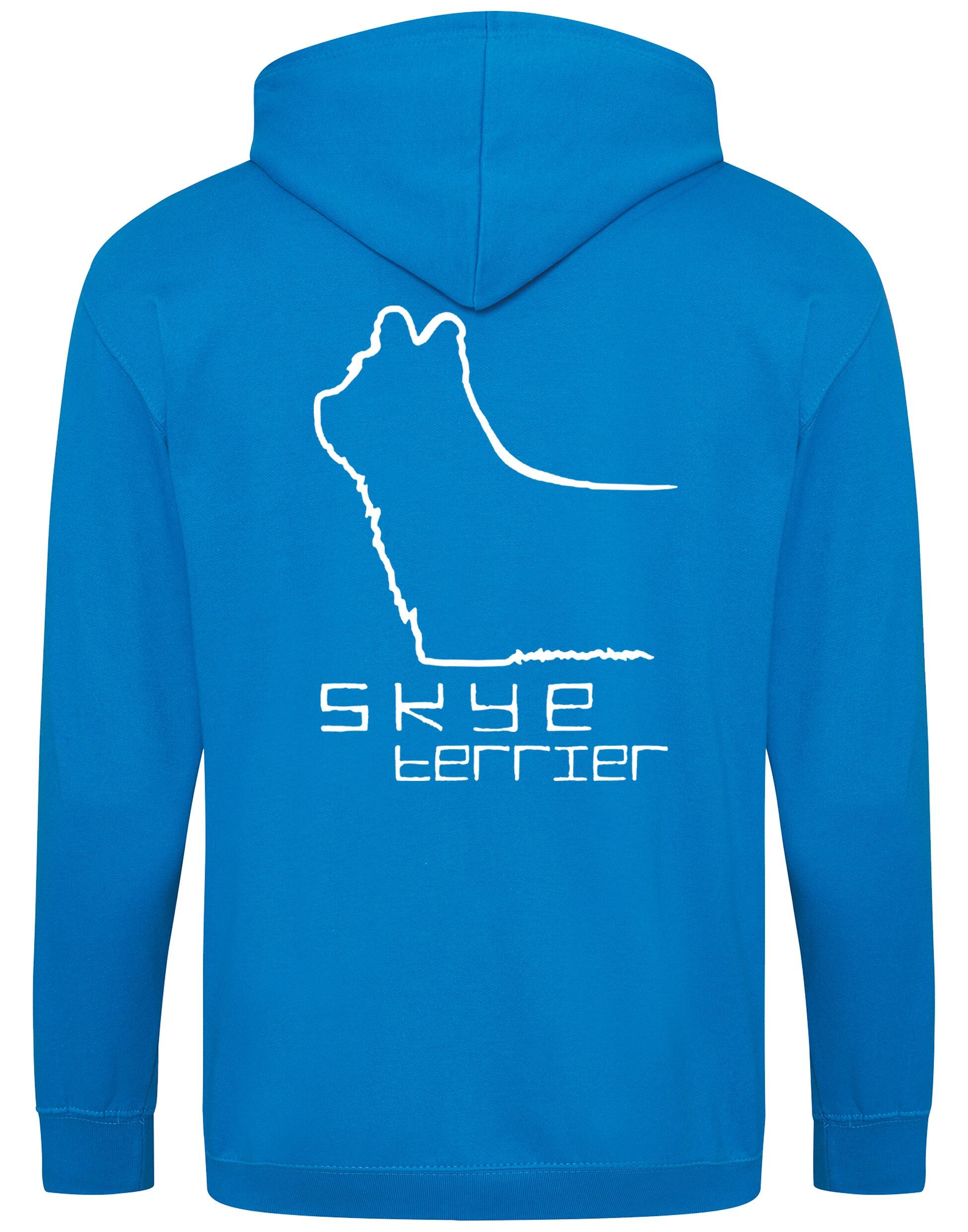 Unisex zipped hoodie with exclusive Skye Terrier design on the back and paw prints on the front, complete with double-fabric hood and front pockets. A warm, stylish piece for Skye Terrier lovers, perfect for dog shows, outdoor walks, or everyday comfort.