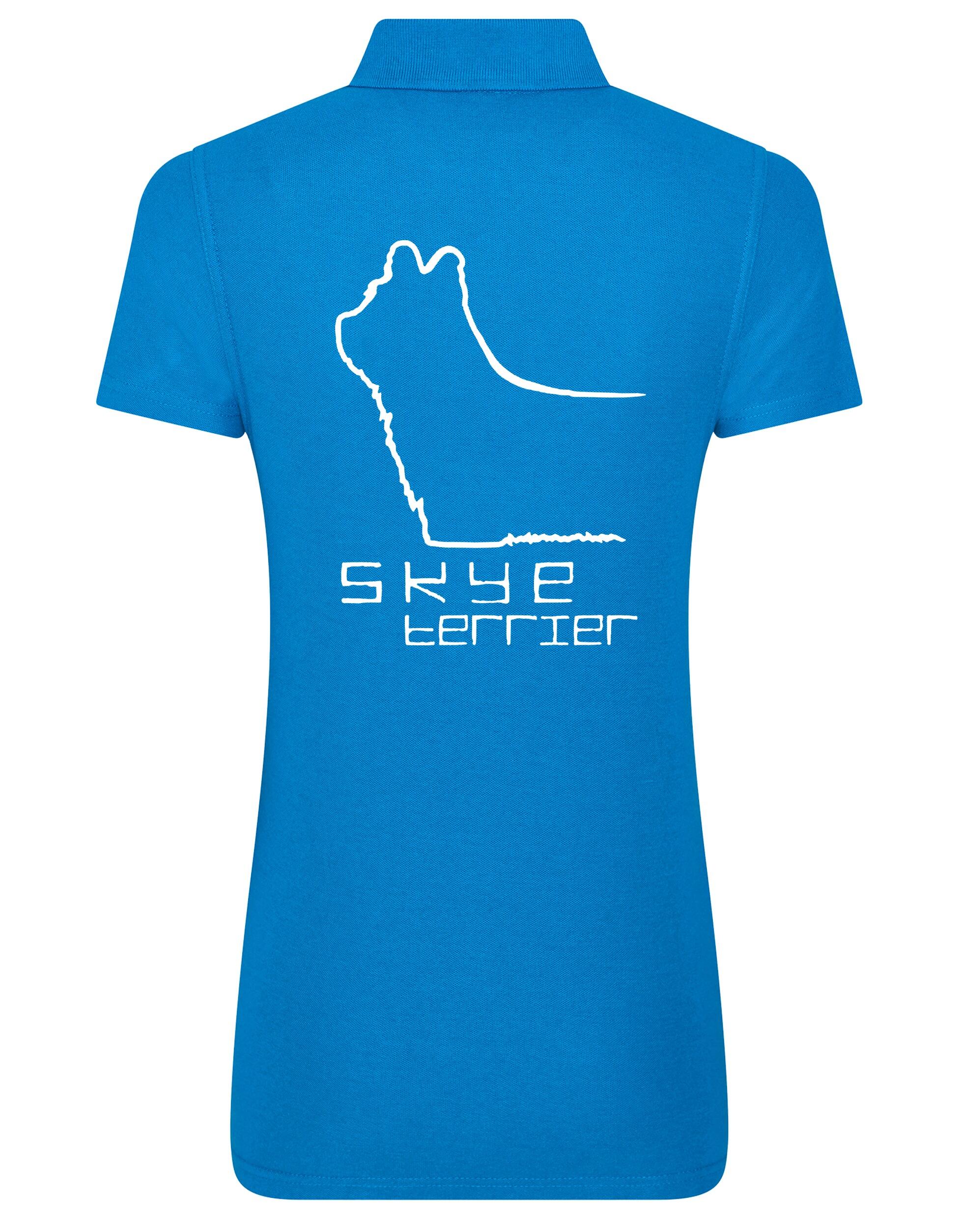 Women’s cotton polo featuring exclusive Skye Terrier artwork on the back. Soft and breathable with a flattering feminine fit, perfect for casual outings, dog shows, or breed club events.