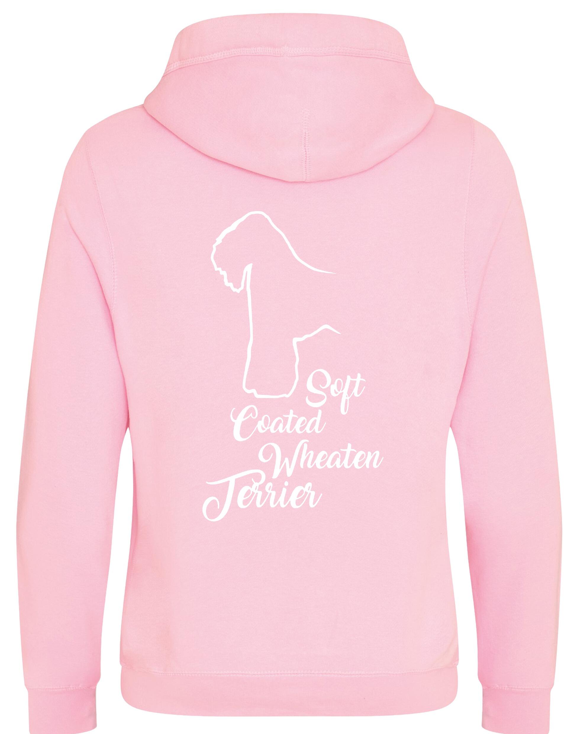 Unisex crossneck pullover hoodie with Soft Coated Wheaten Terrier artwork on the back, fleece-lined with kangaroo pocket