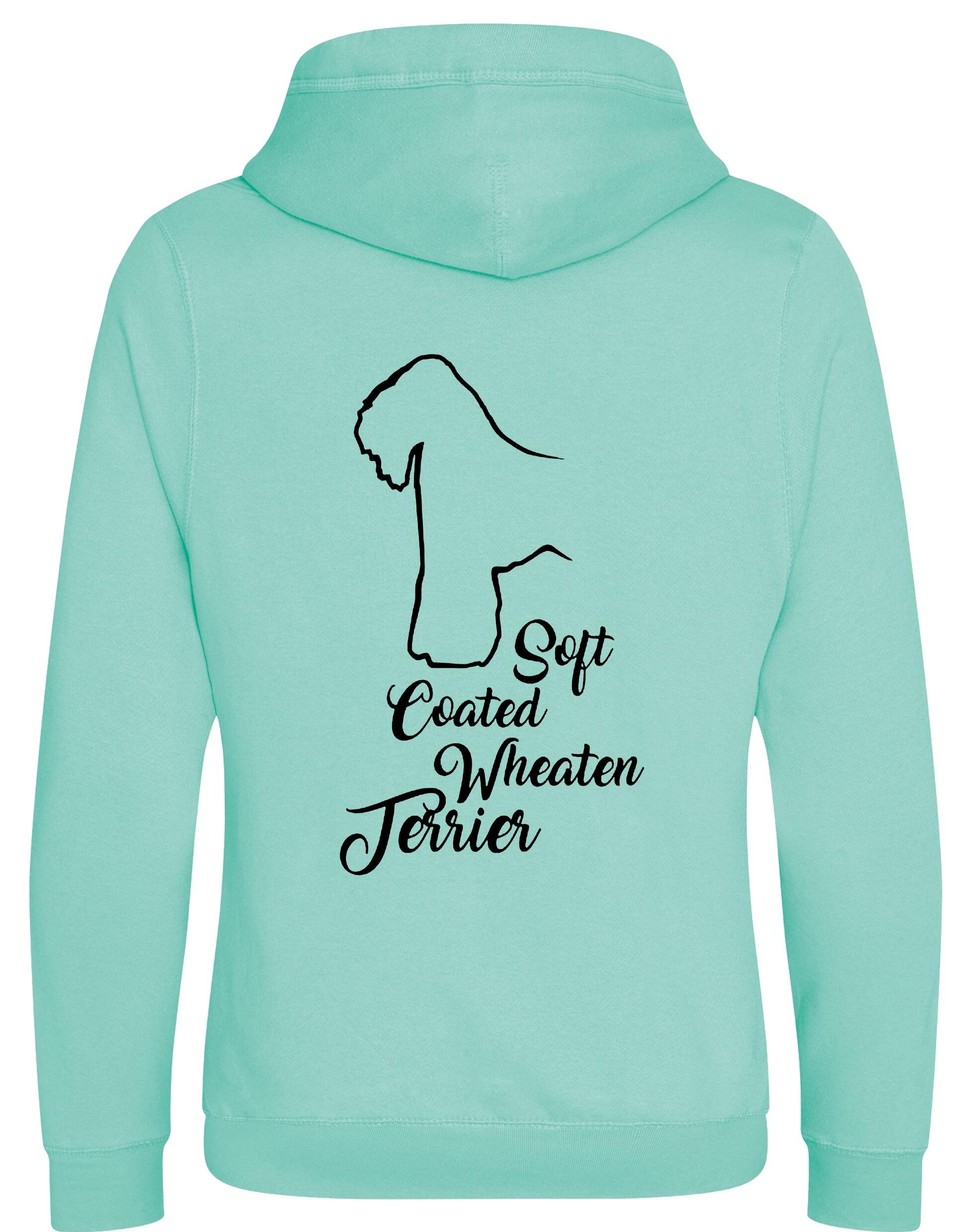 Unisex crossneck pullover hoodie with Soft Coated Wheaten Terrier artwork on the back, fleece-lined with kangaroo pocket