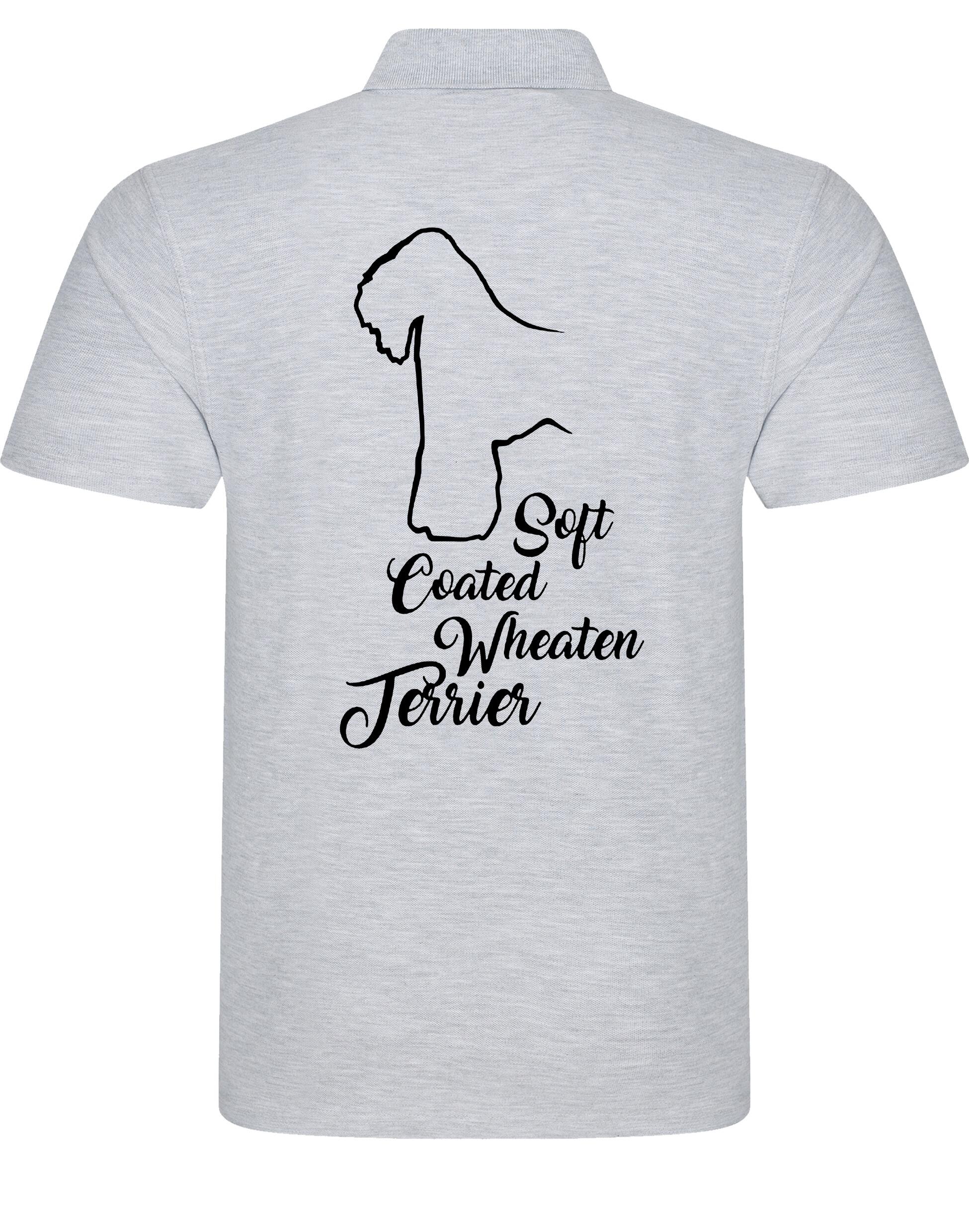 Unisex cotton polo shirt with Soft Coated Wheaten Terrier artwork on the back, lightweight and breathable with a relaxed fit