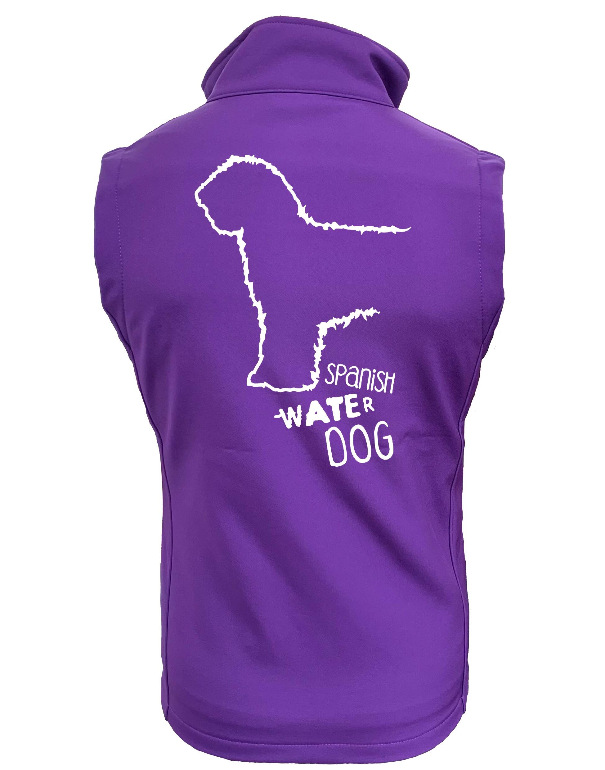 Unisex softshell gilet with Spanish Water Dog design on the back. Features water-resistant fabric, fleece lining, full-zip front, and side pockets—ideal for outdoor walks, breed events, or everyday layering.
