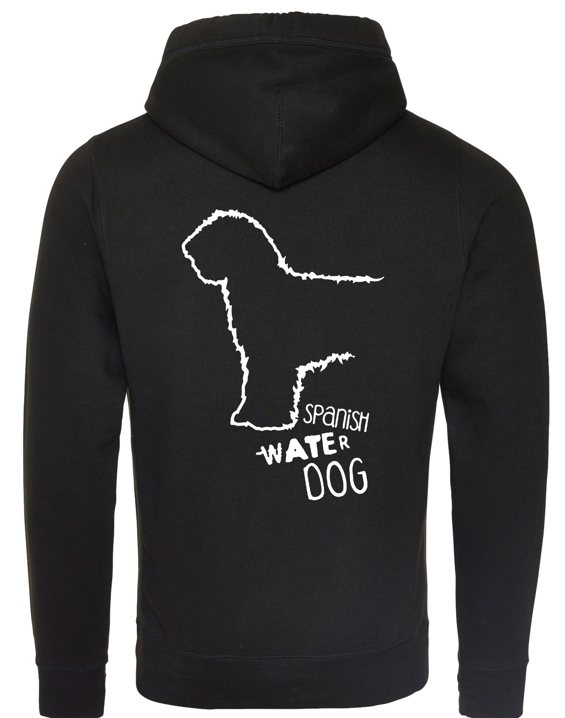 Unisex Crossneck Pullover Hoodie featuring exclusive Spanish Water Dog artwork on the back. Made from heavyweight fleece with a brushed interior, modern crossneck design, kangaroo pocket, and ribbed cuffs—ideal for stylish dog lovers.